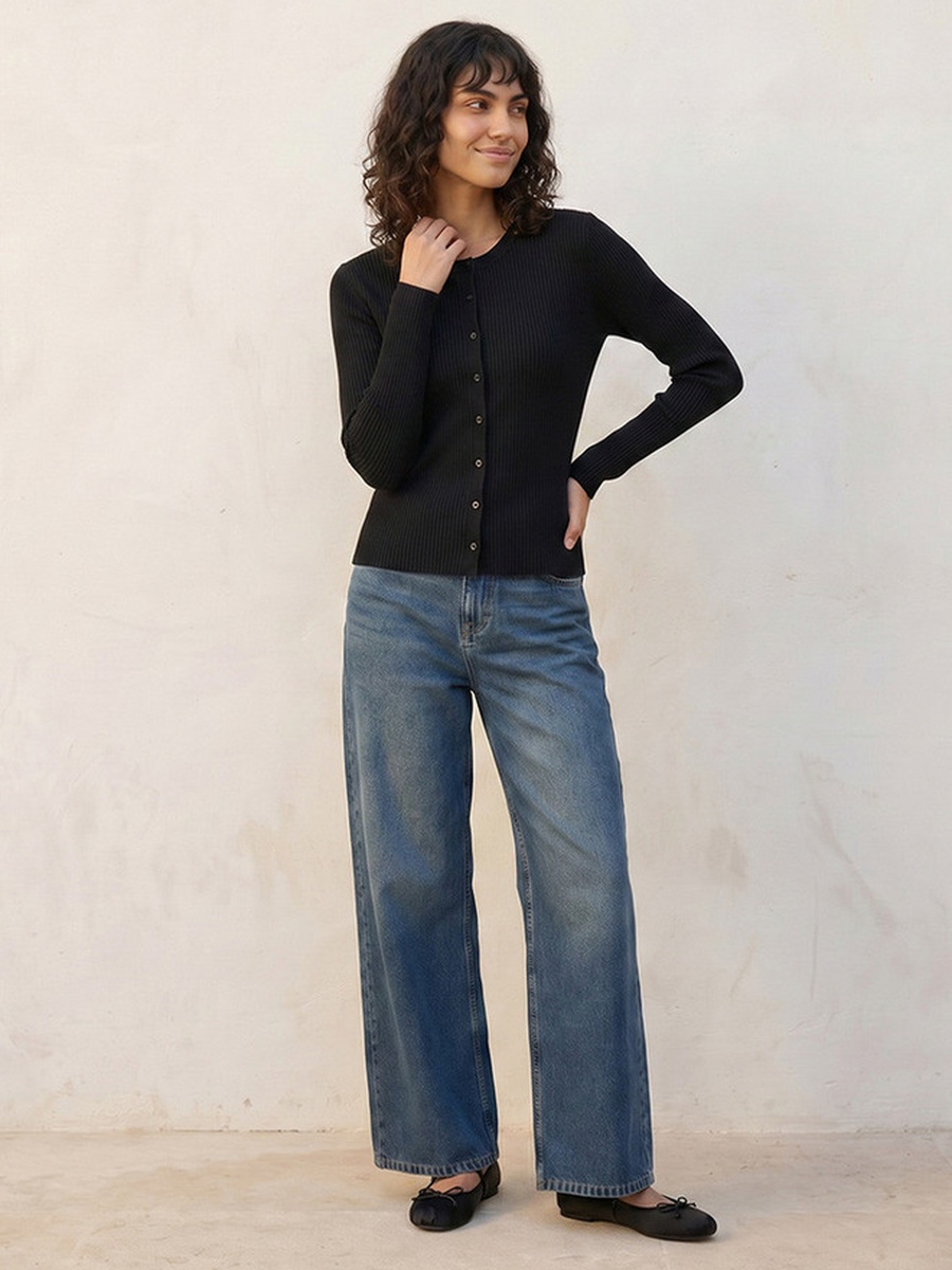 Textured Round Neck Cardigan