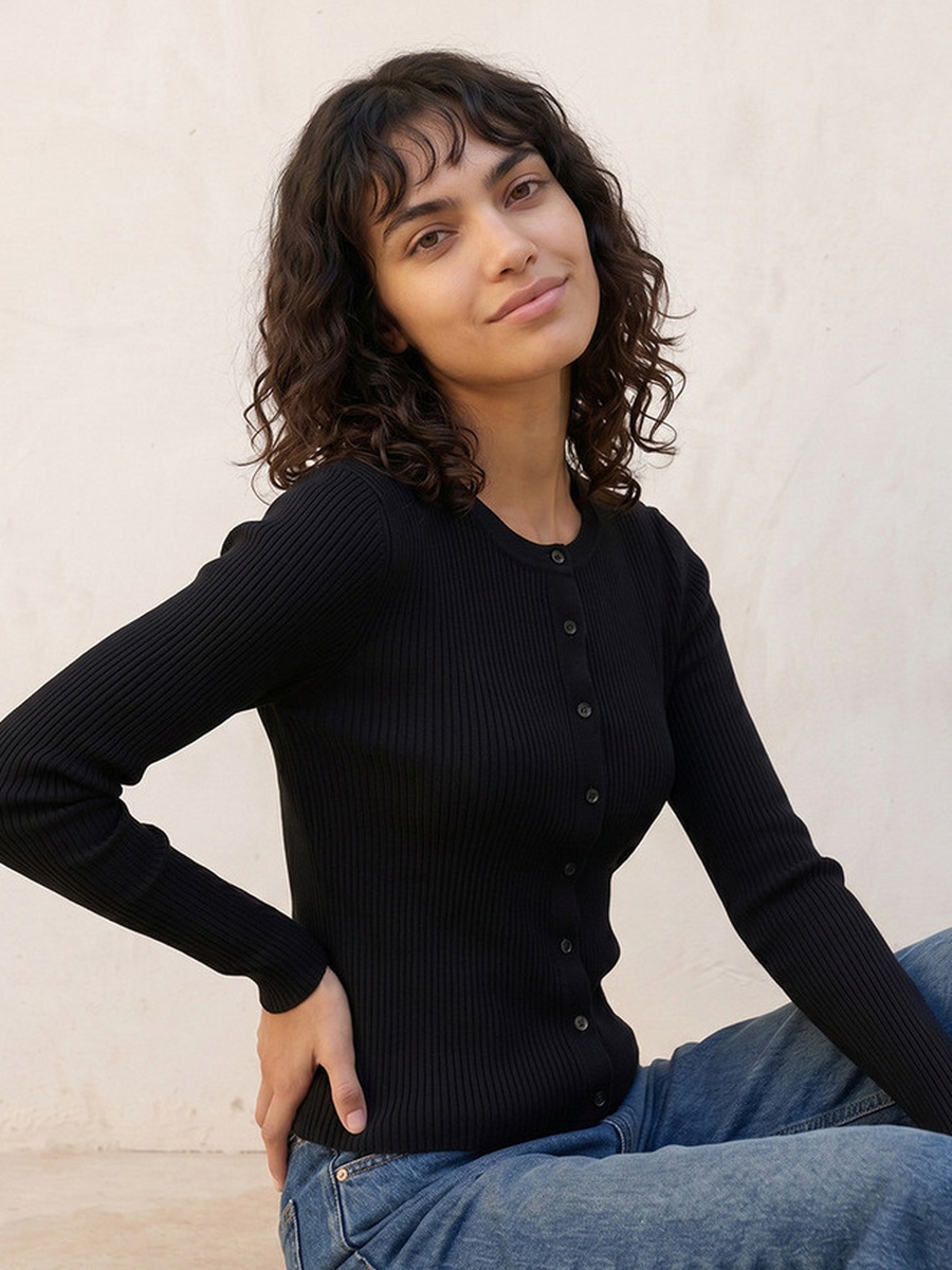 Textured Round Neck Cardigan