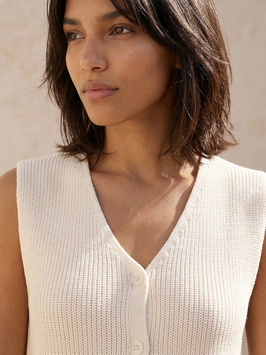 Ribbed V-Neck Sleeveless Cardigan
