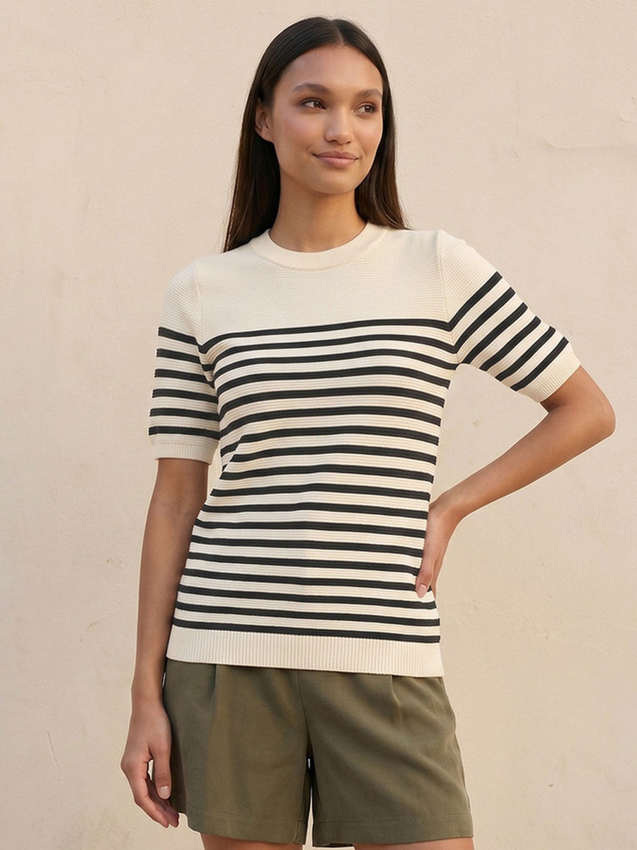 Ottoman Striped Crew Neck Sweater
