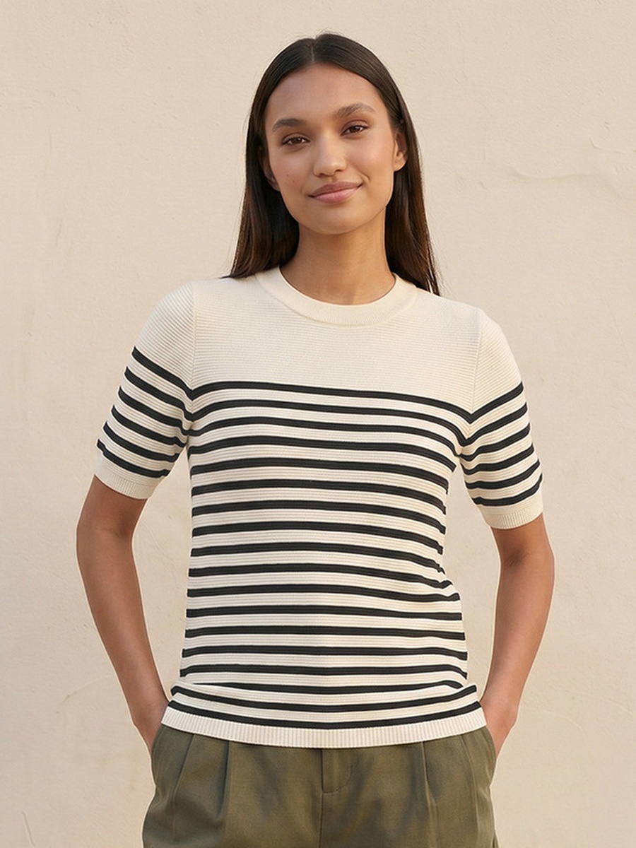 Ottoman Striped Crew Neck Sweater