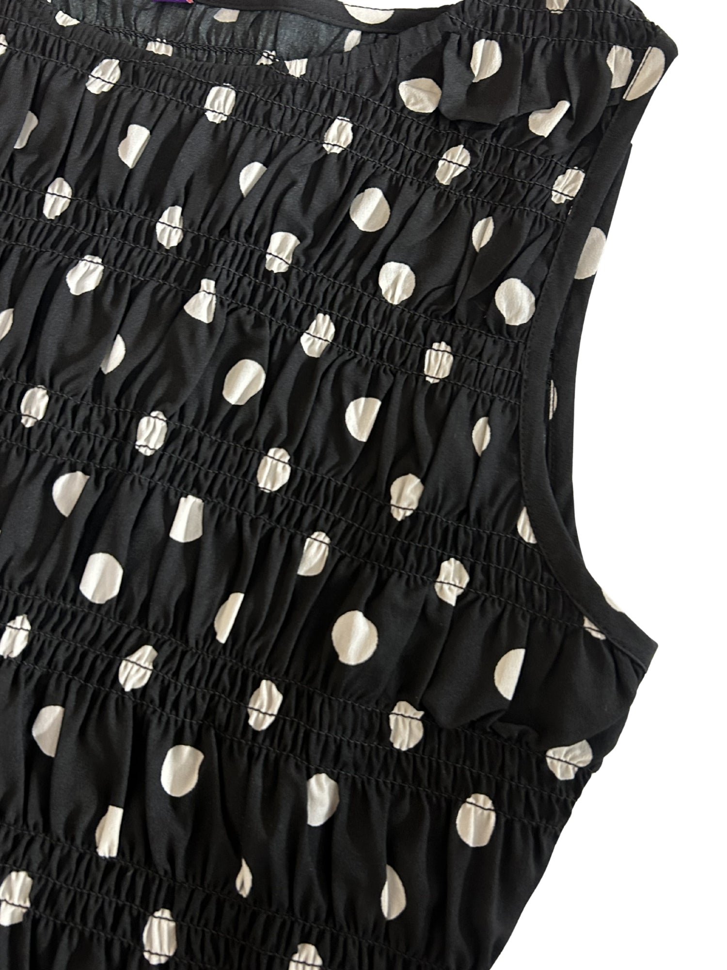 Sleeveless Black Polka Dot Shirred Top