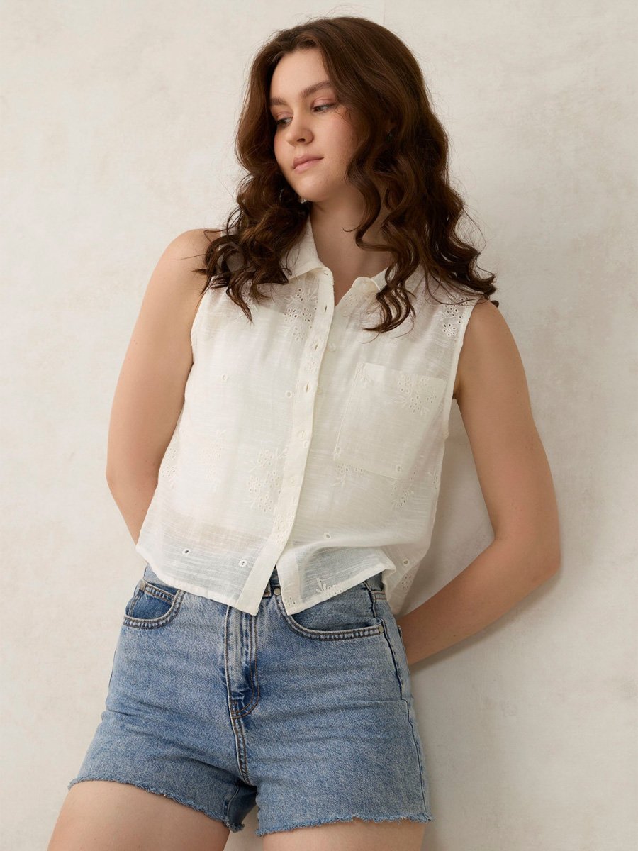 White Sleeveless Boxy Shirt