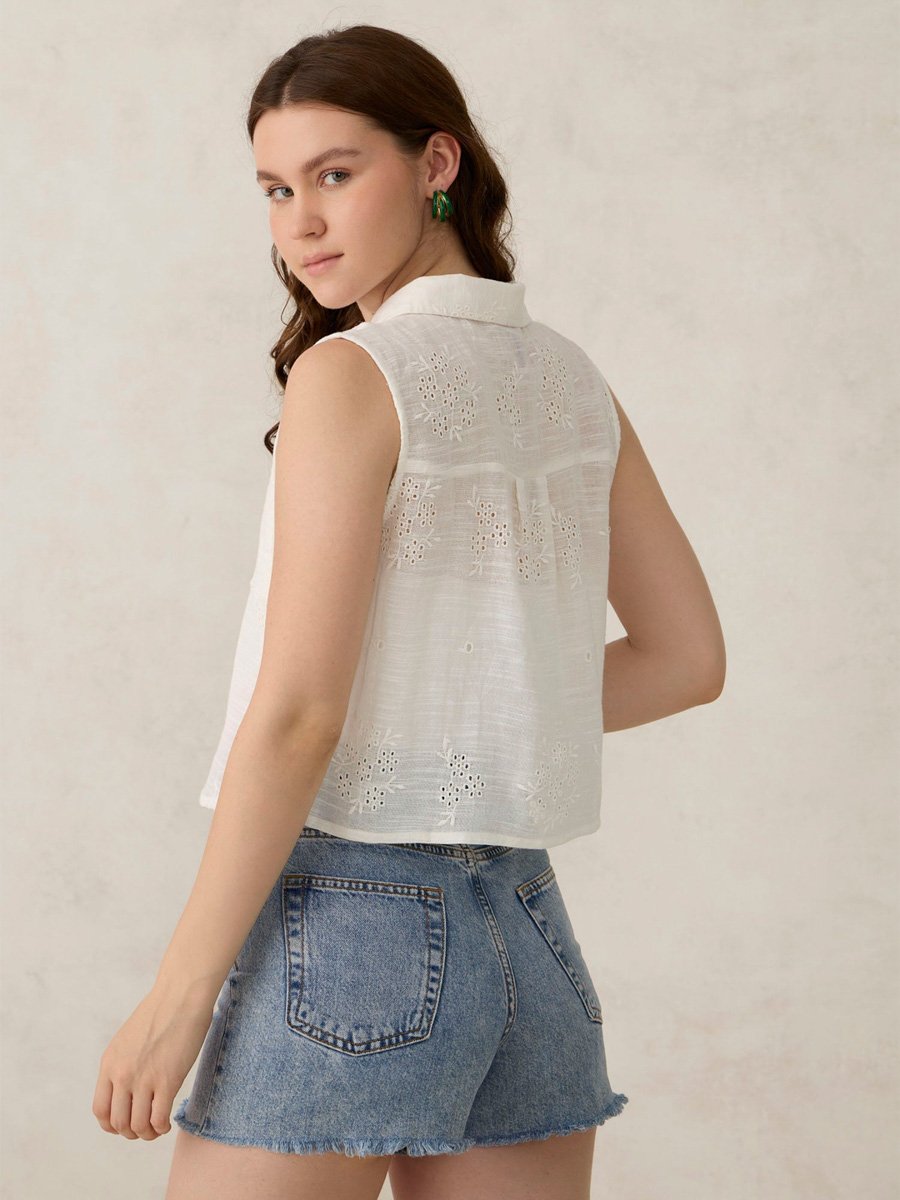 White Sleeveless Boxy Shirt