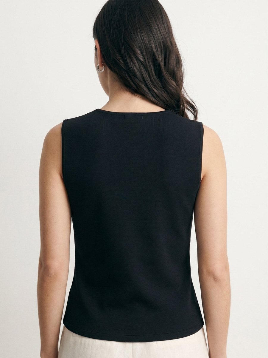 Black Sleeveless Vest With Star-Shaped Buttons