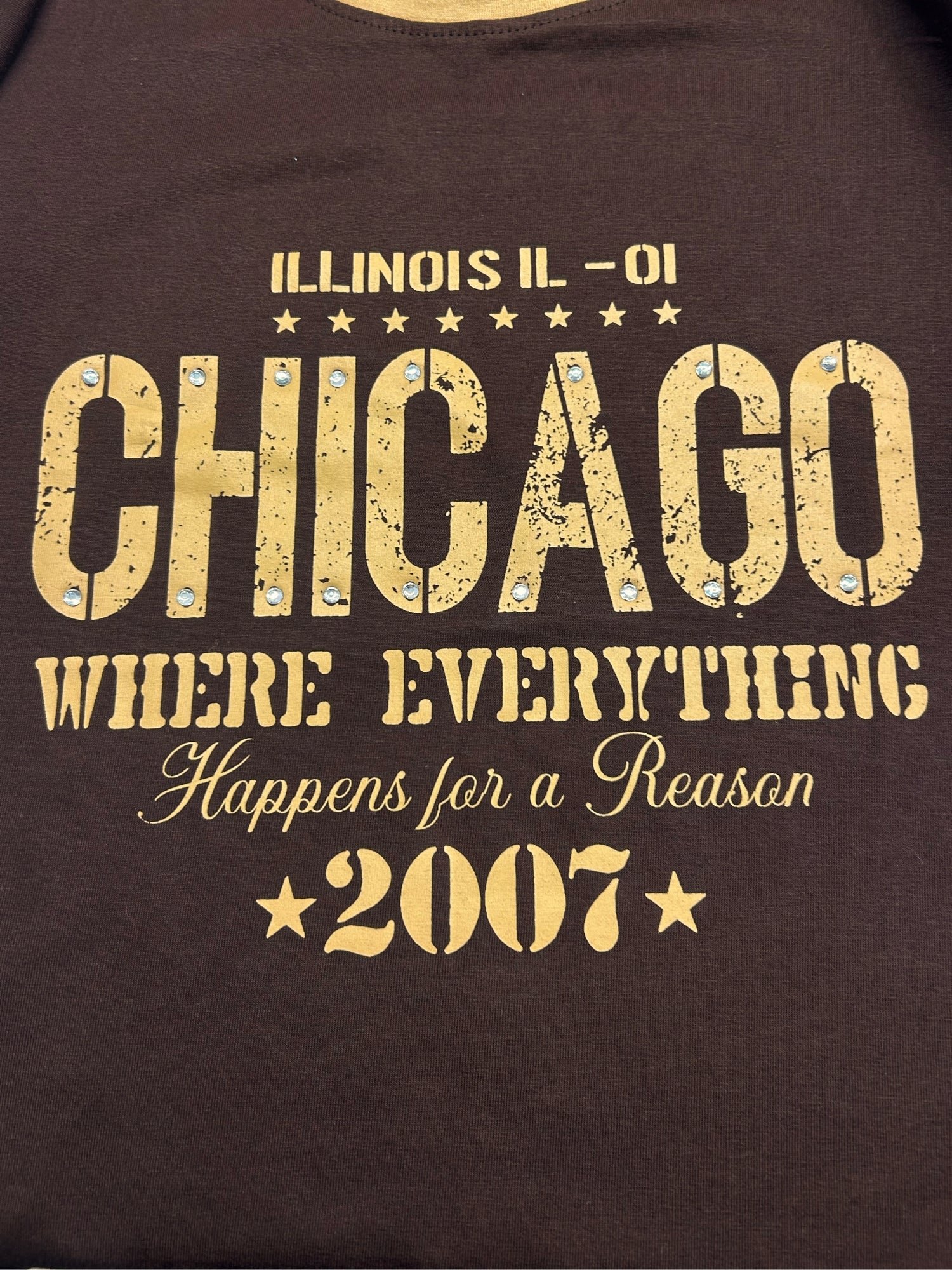 Brown Short Sleeve Graphic T-Shirt with Chicago Print