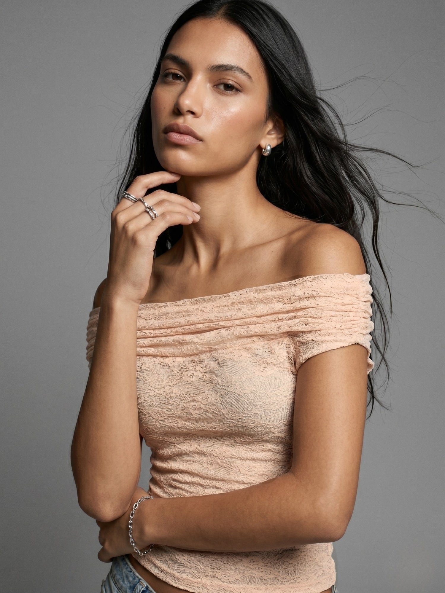 Peach Lace Off-Shoulder Top