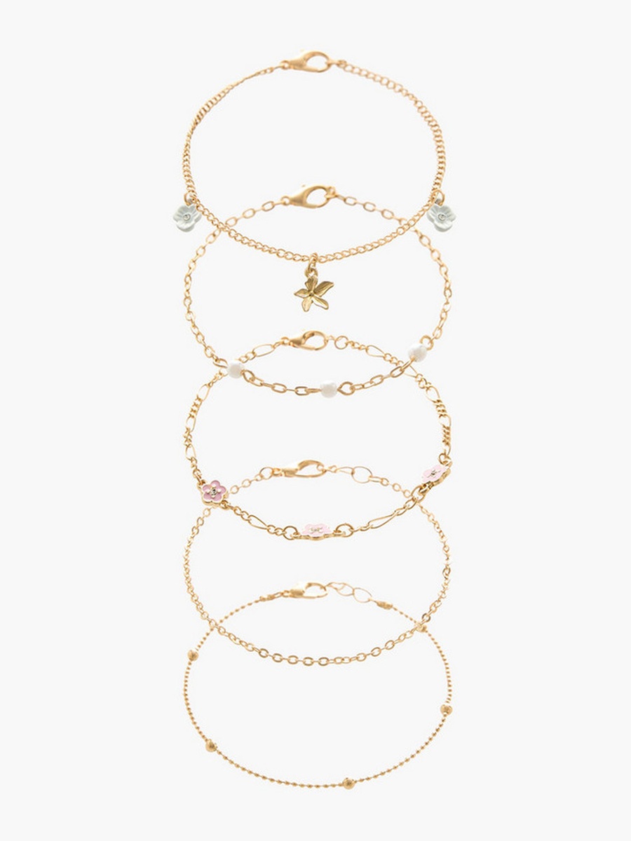 Pack of 5 Gold Tone Floral Charms Bracelet