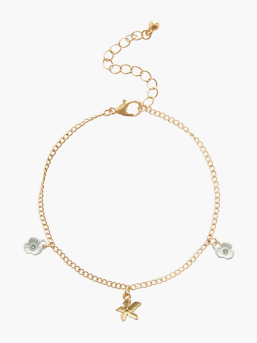Pack of 5 Gold Tone Floral Charms Bracelet