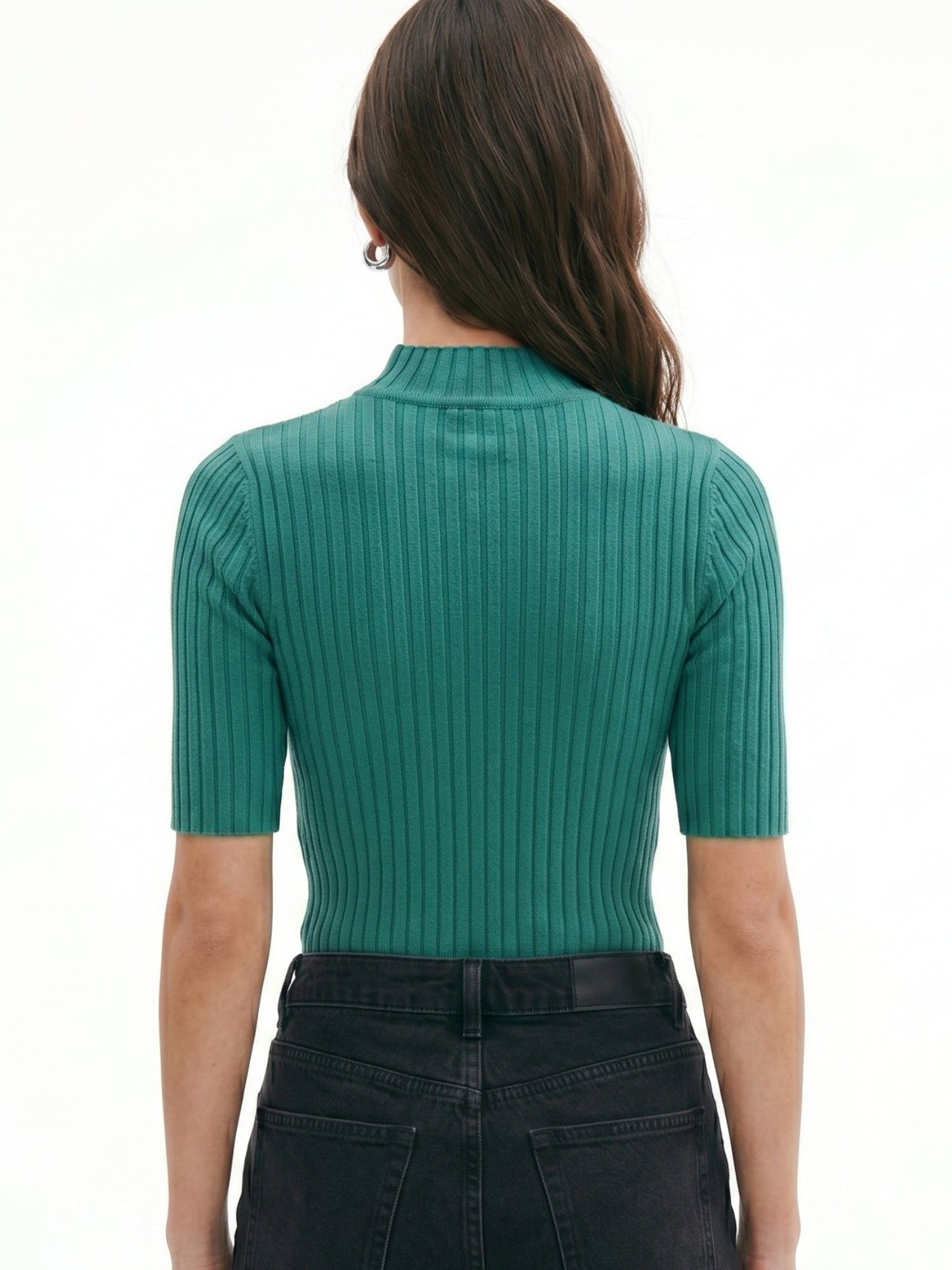 Teal Ribbed Knit Top with Short Sleeves