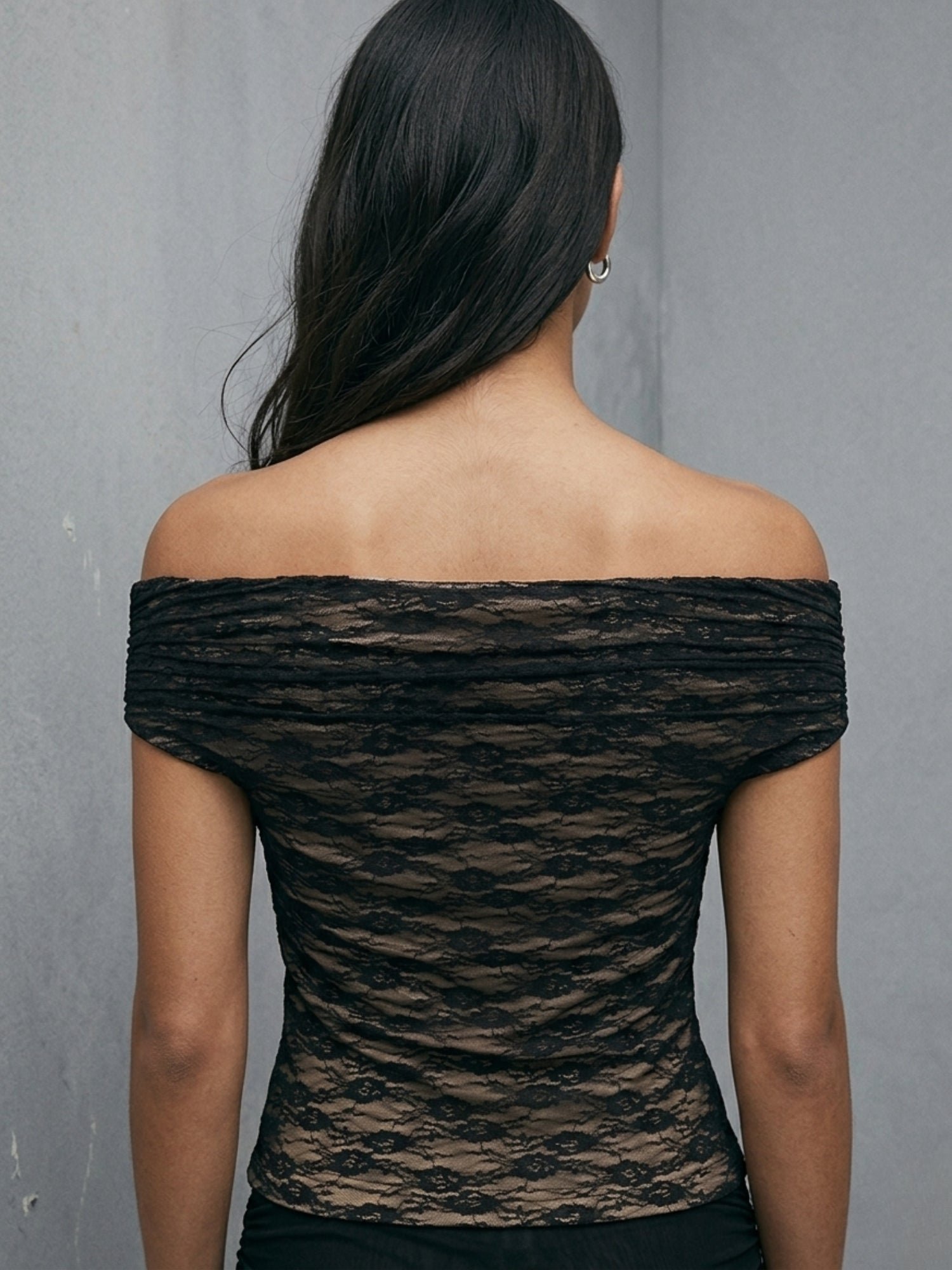 Black Knit Off-Shoulder Lace Top
