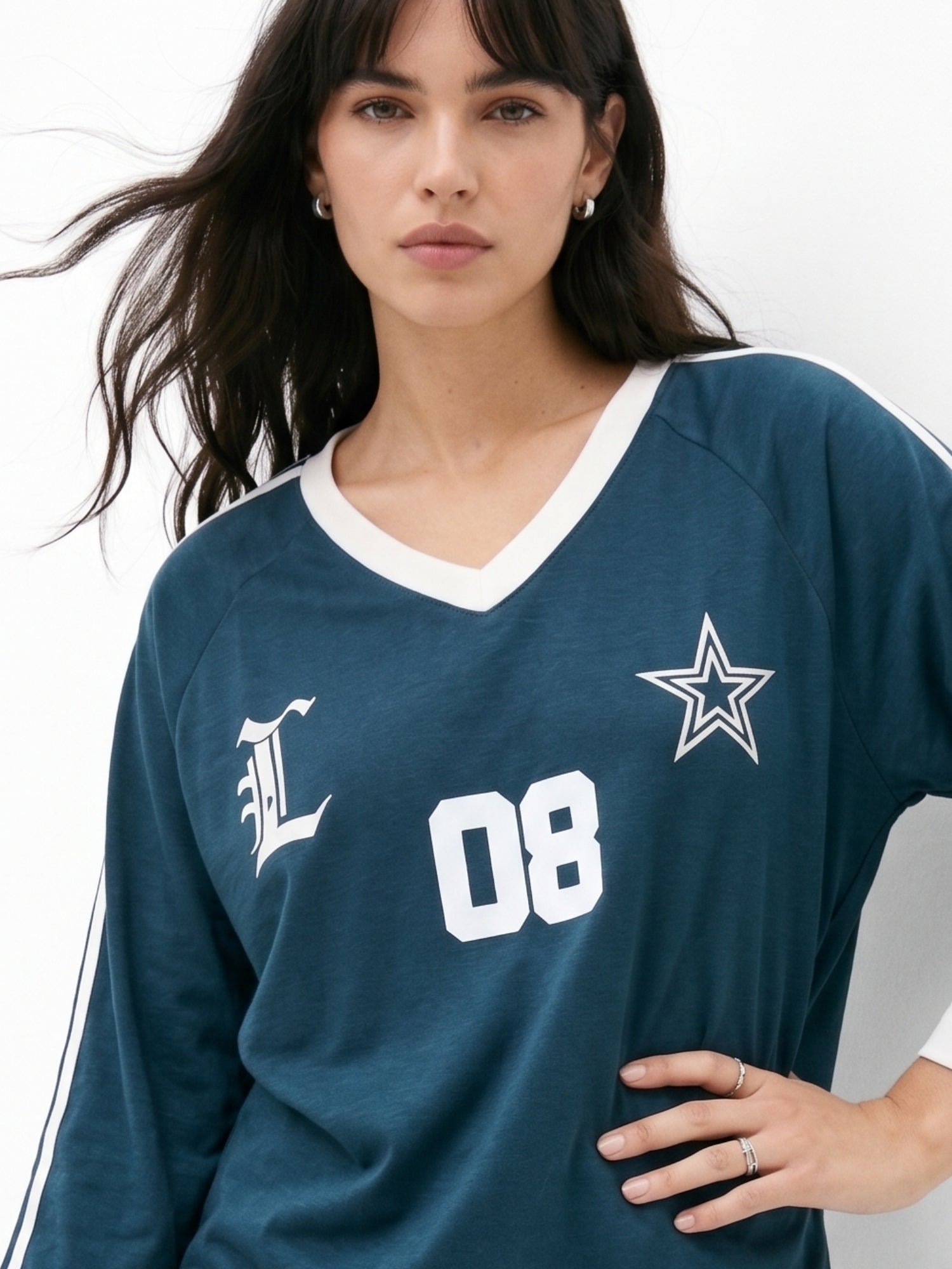 Teal Varsity 3/4 Sleeve Graphic T-Shirt