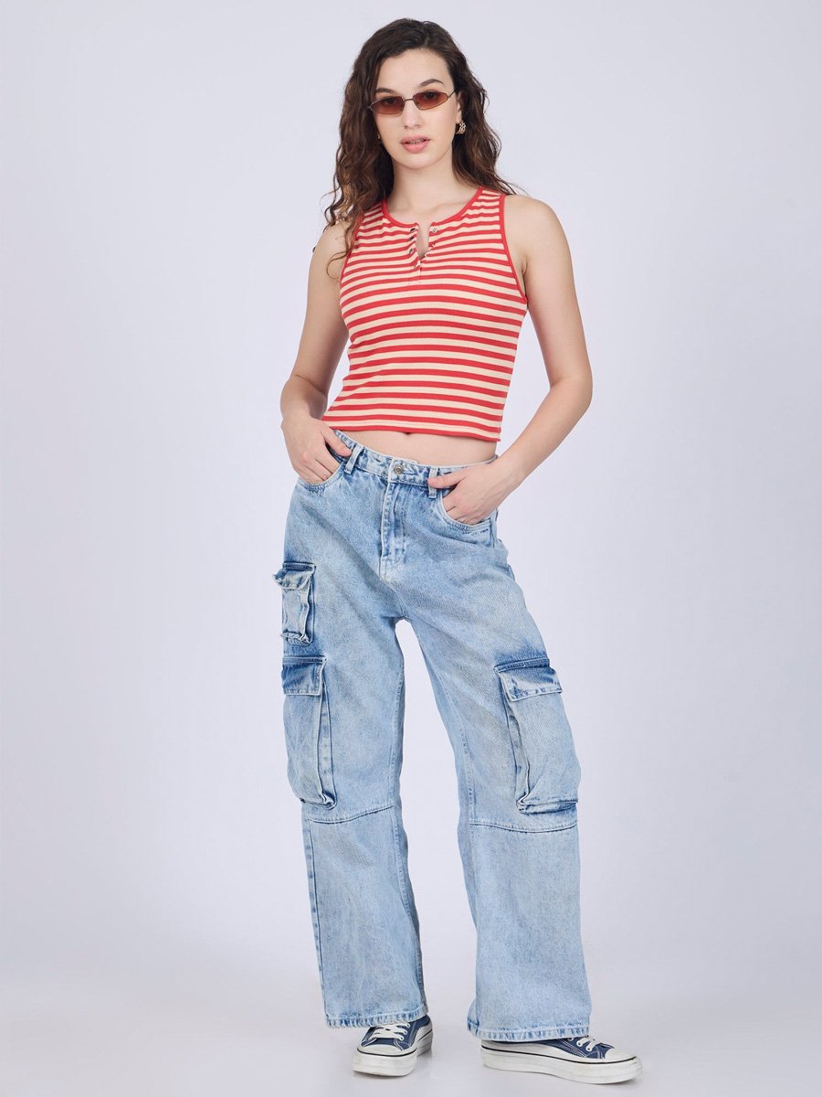 Red Striped Button Down Tank