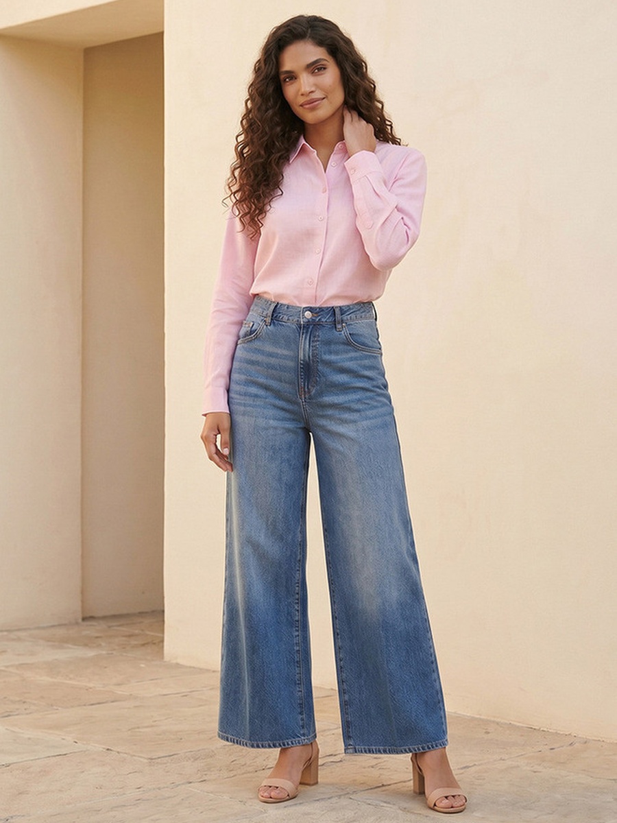 Straight Fit High Waist Jeans with Pockets