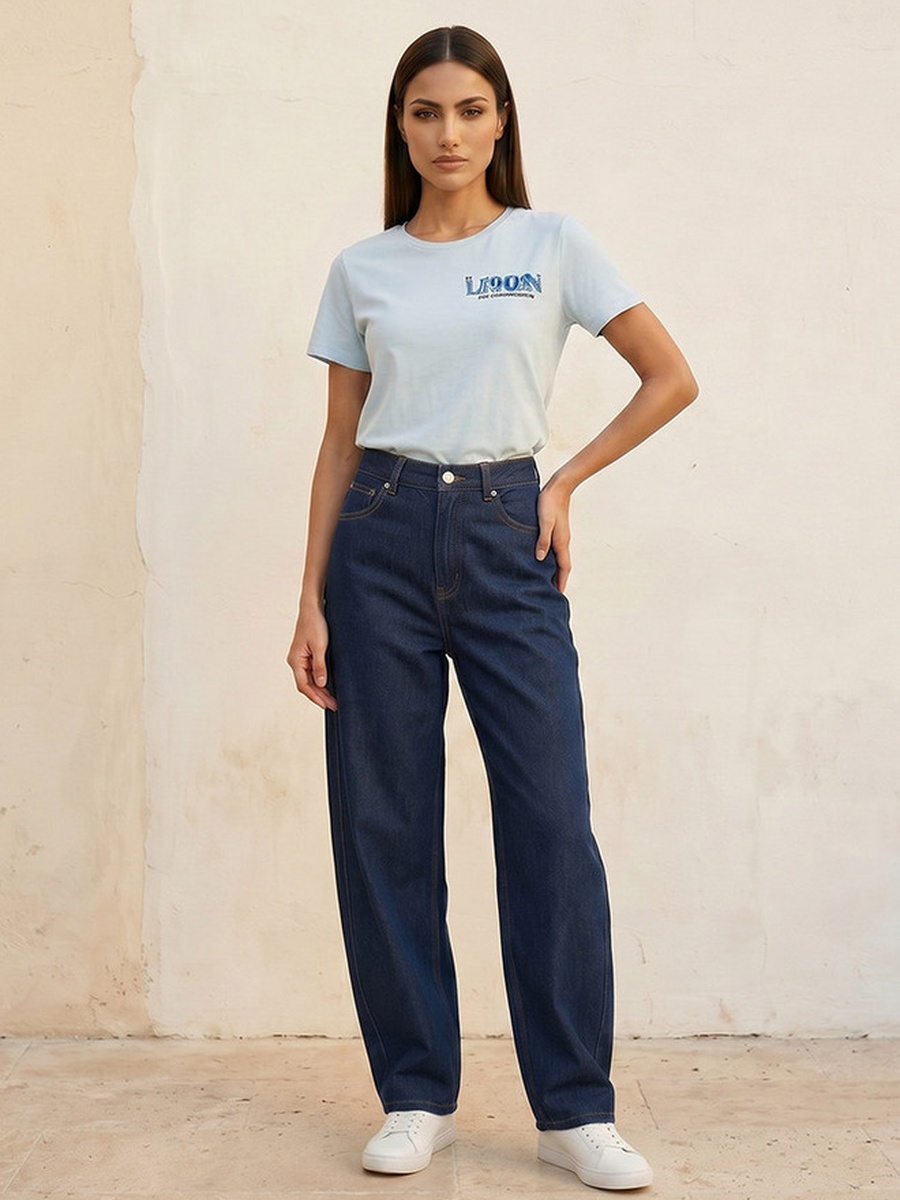 Barrel Fit Button Closure Cotton Twisted Seam Jeans
