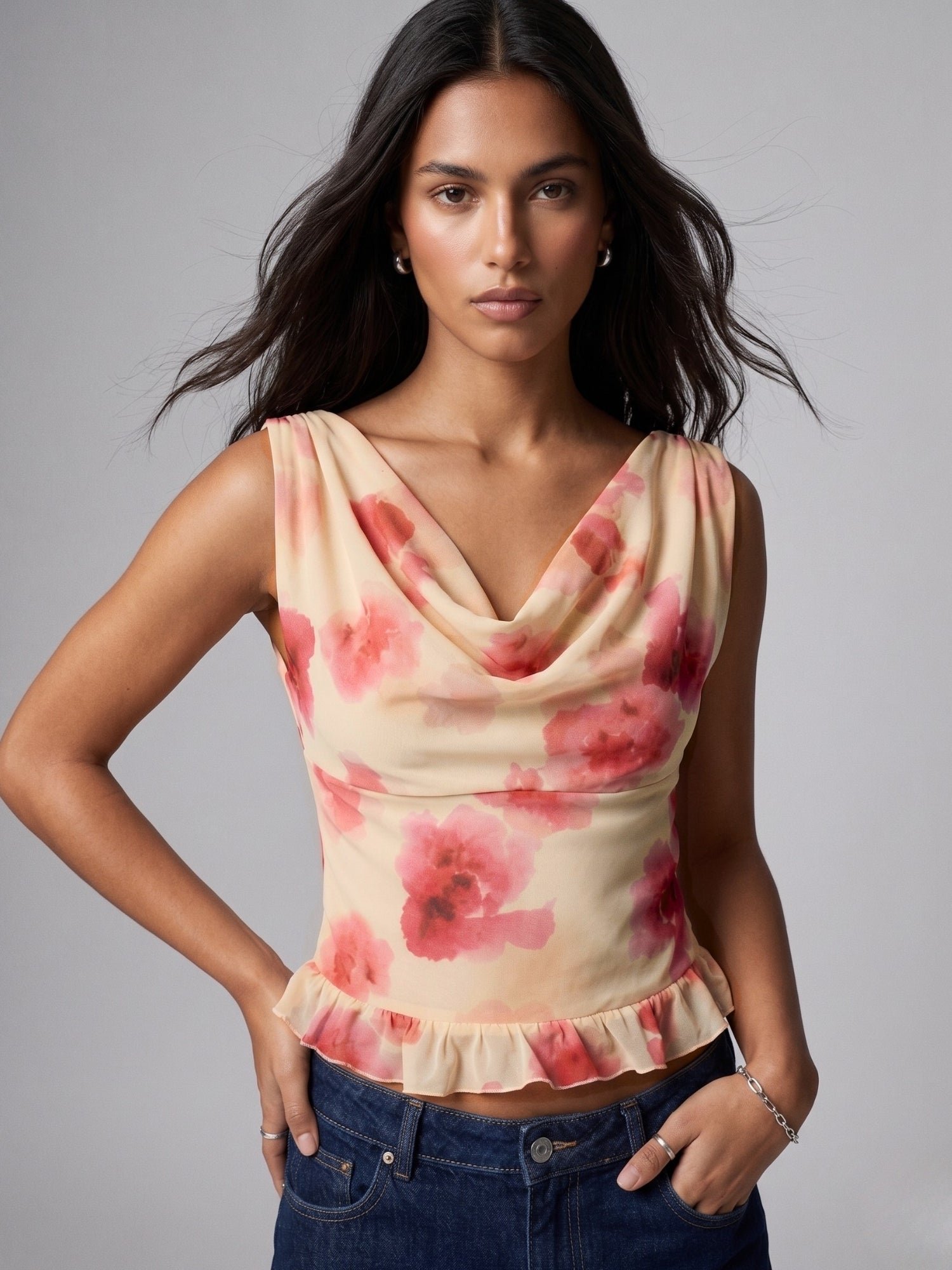Multi Floral Sleeveless Knit Top