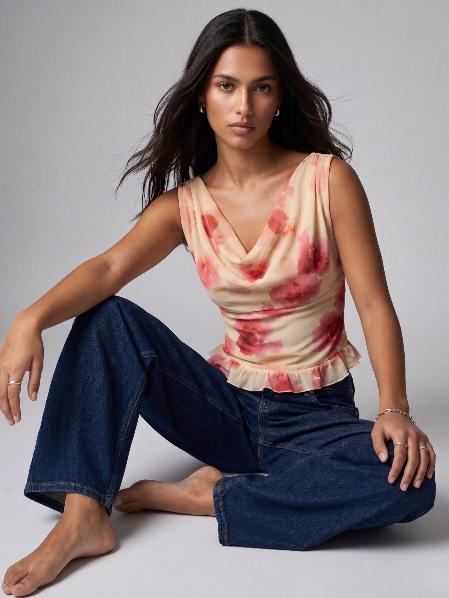Multi Floral Sleeveless Knit Top