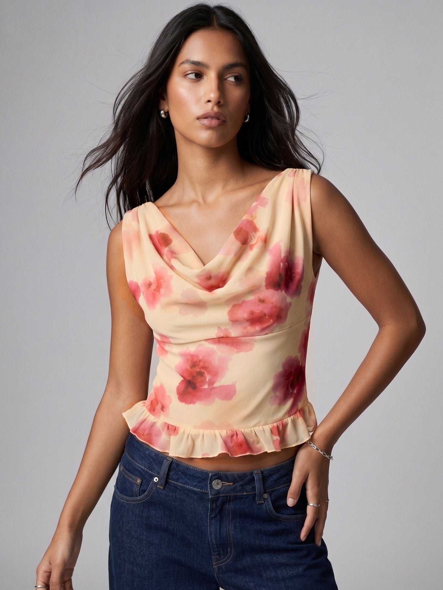 Multi Floral Sleeveless Knit Top