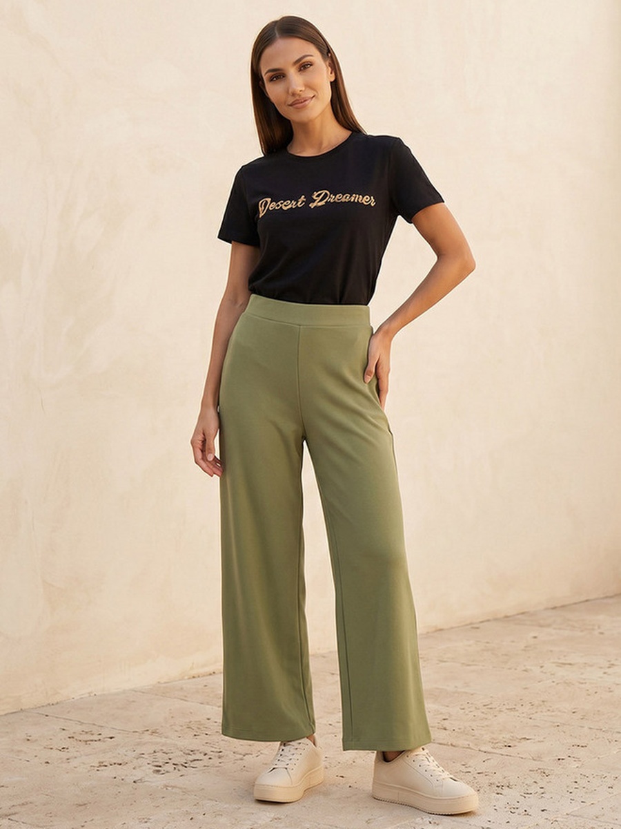 Elastic Waist Wide Leg Pants