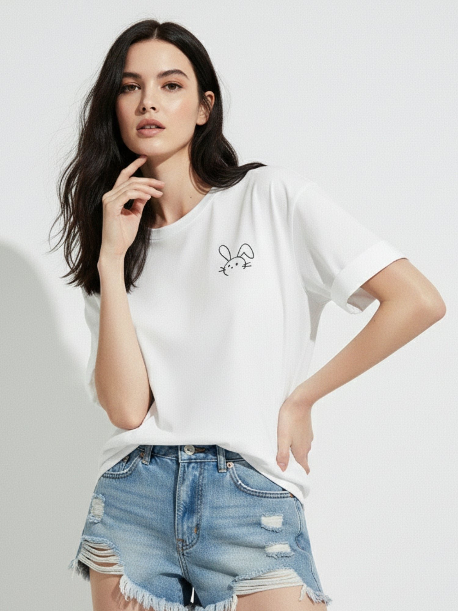 White Short Sleeve Bunny Graphic T-Shirt