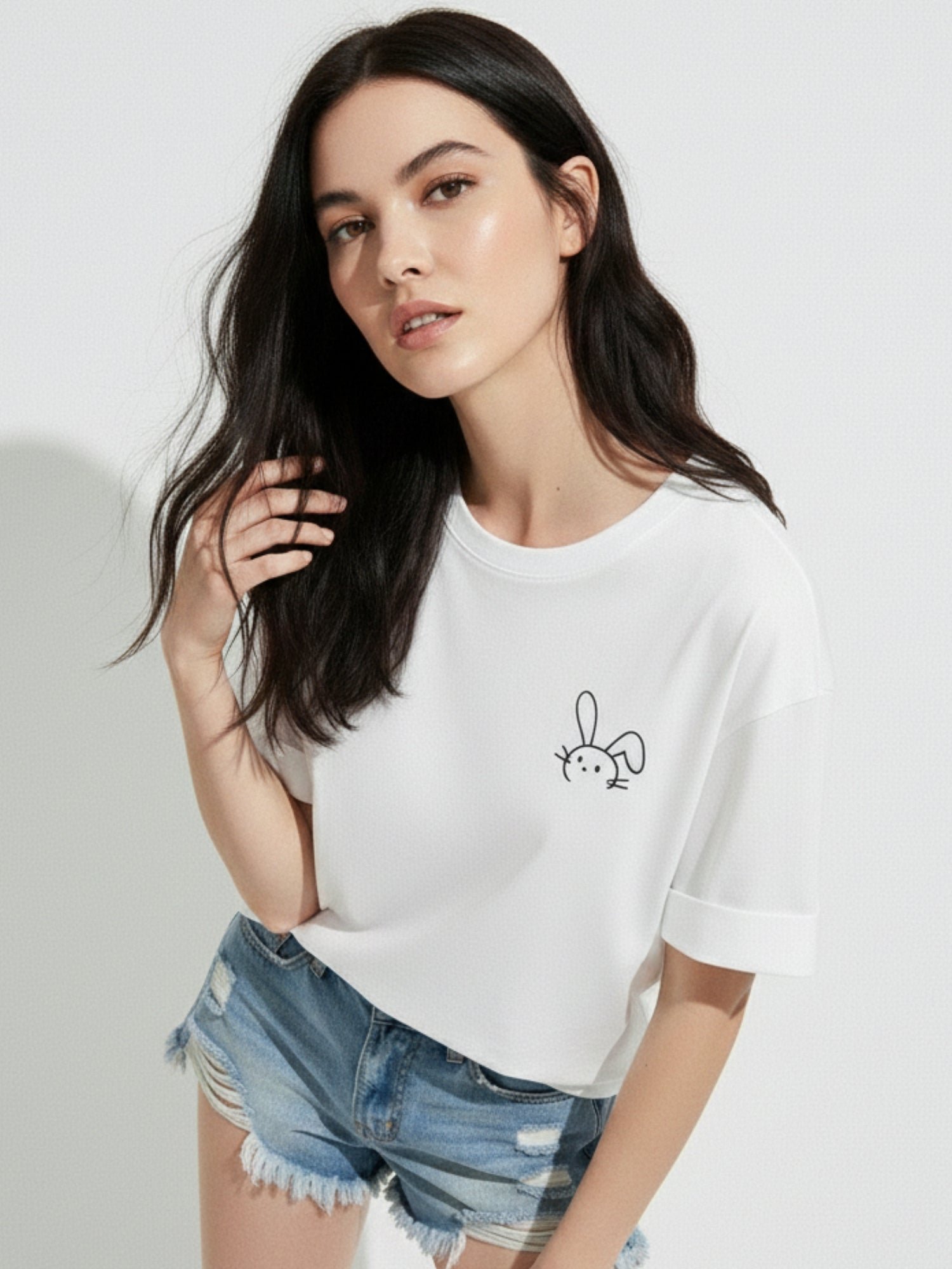 White Short Sleeve Bunny Graphic T-Shirt