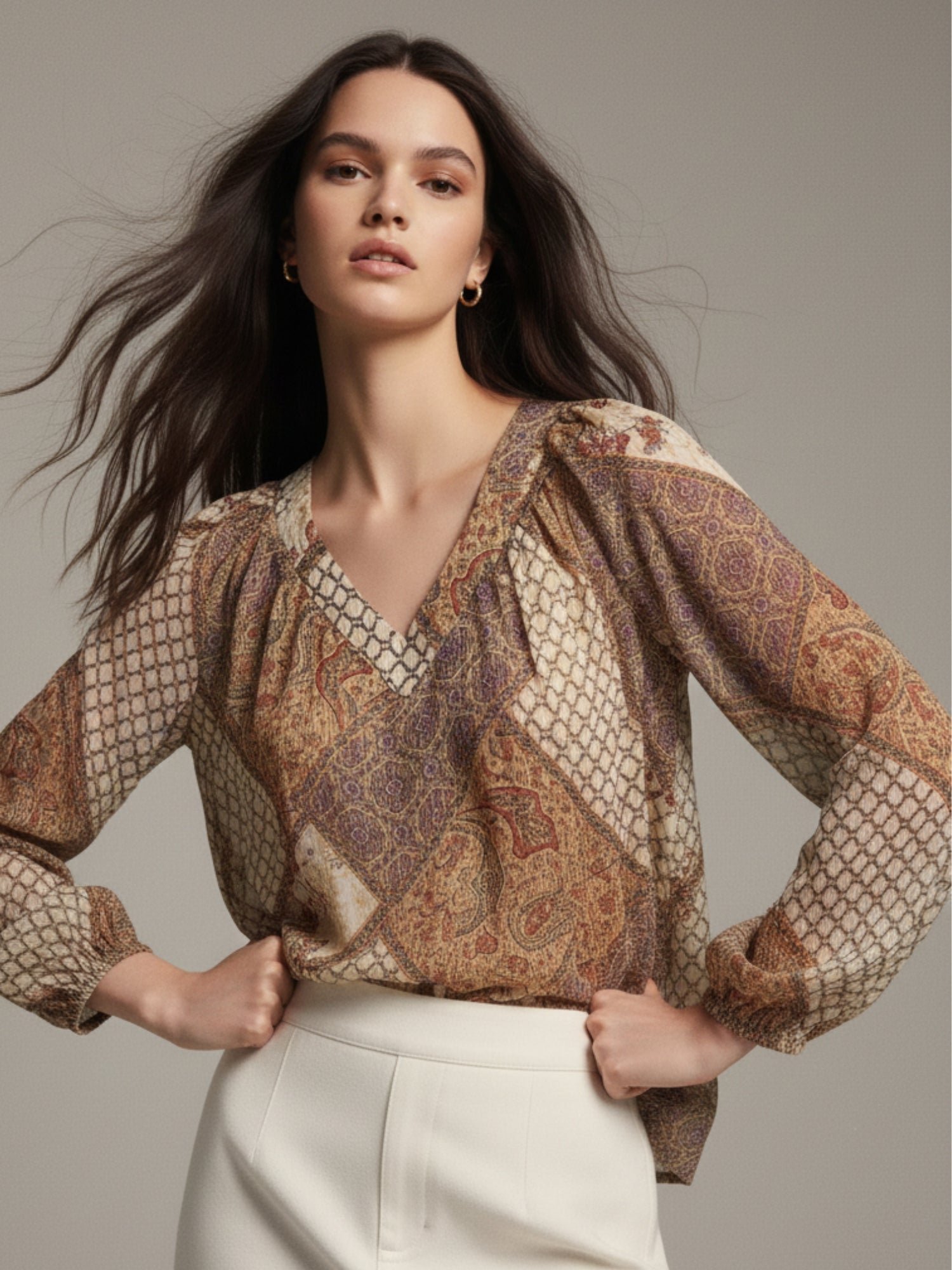 Paisley Print Long Sleeve Blouse