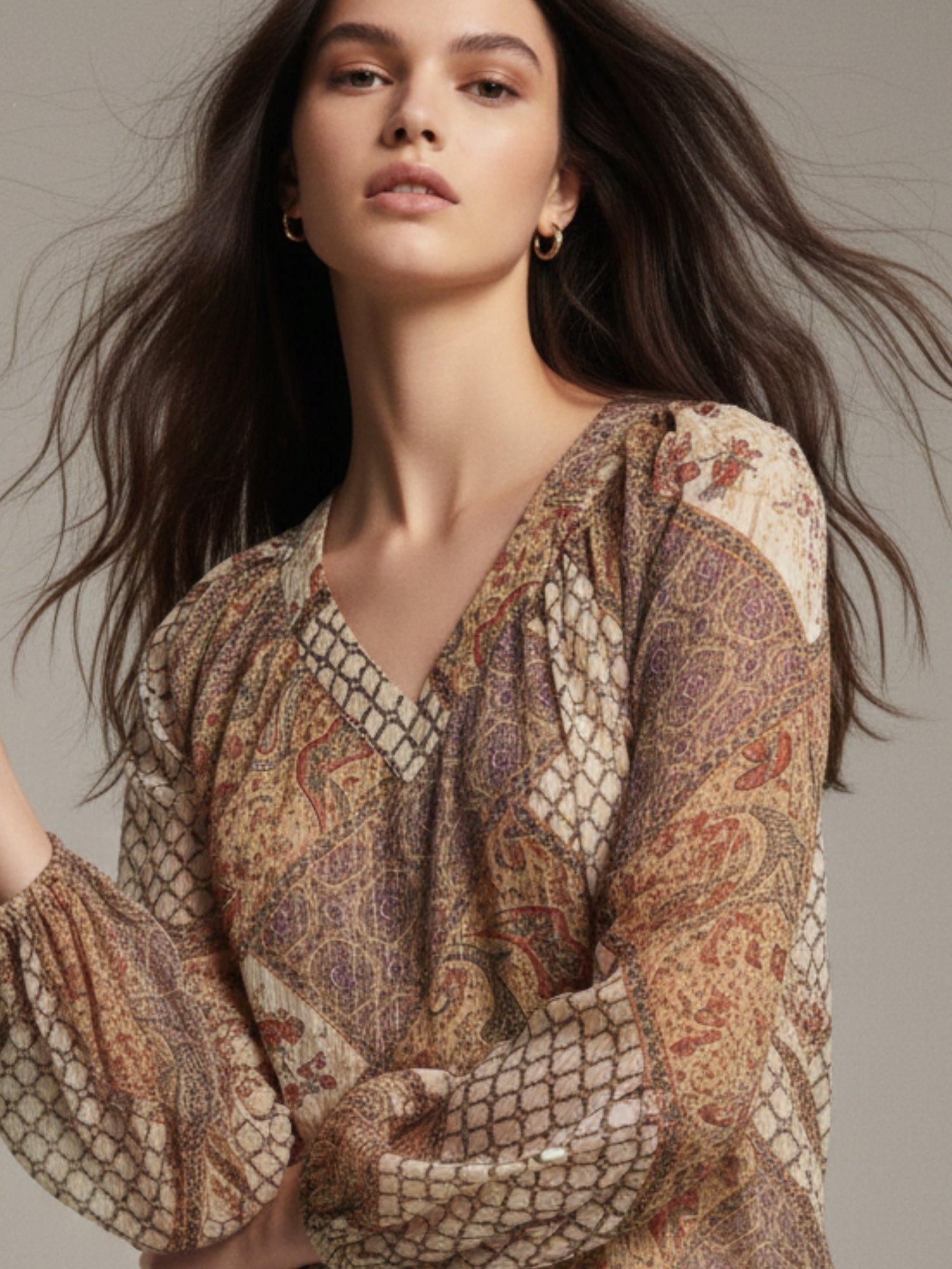 Paisley Print Long Sleeve Blouse