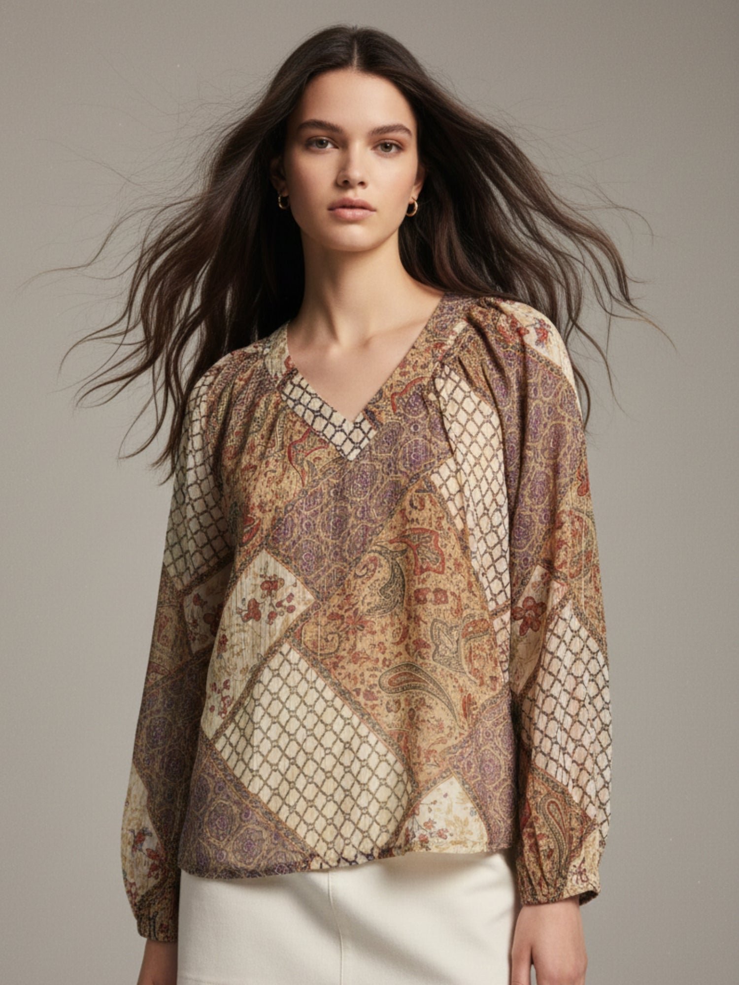 Paisley Print Long Sleeve Blouse