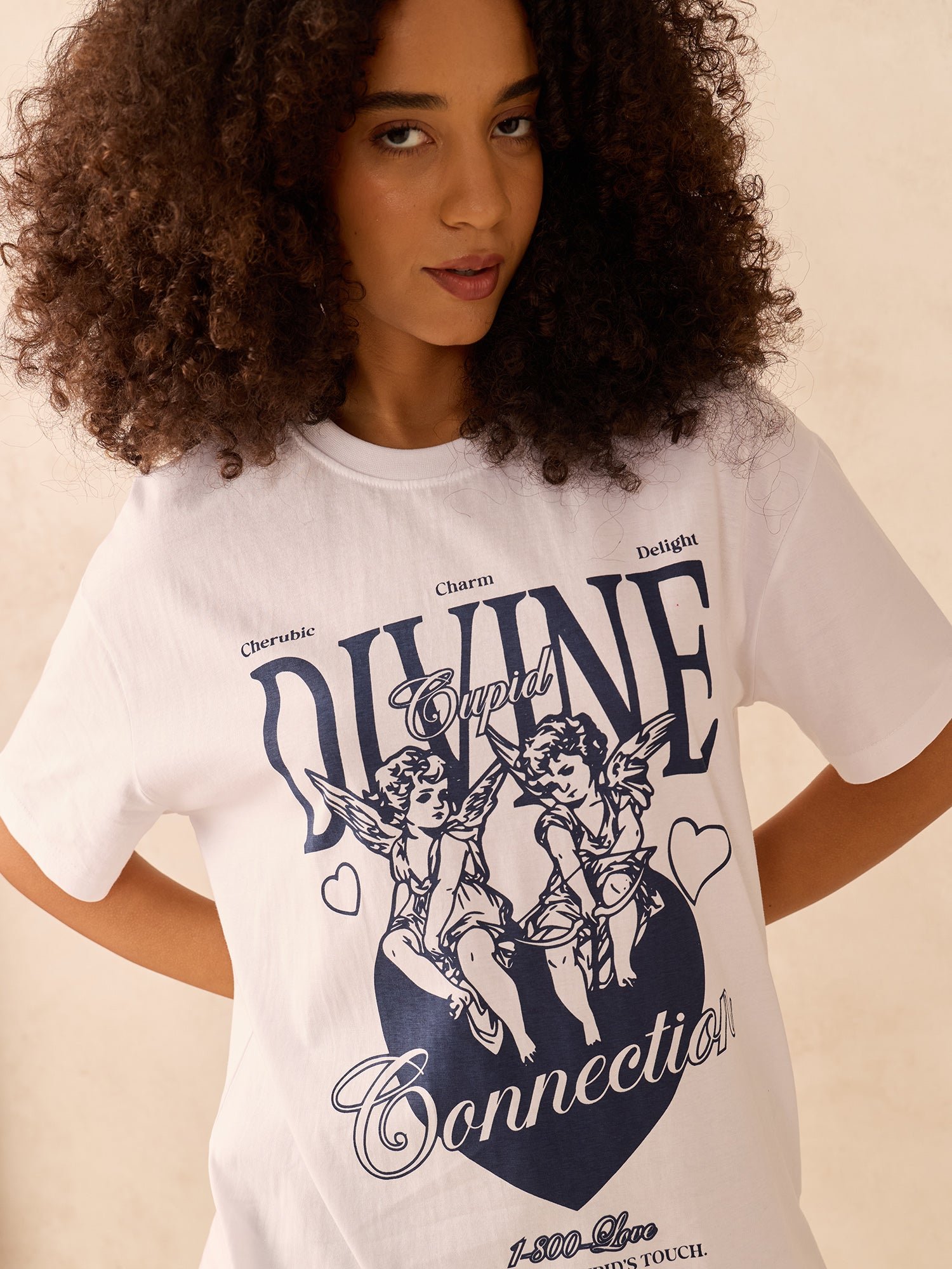 White Short Sleeve Graphic T-Shirt with Cherub Print