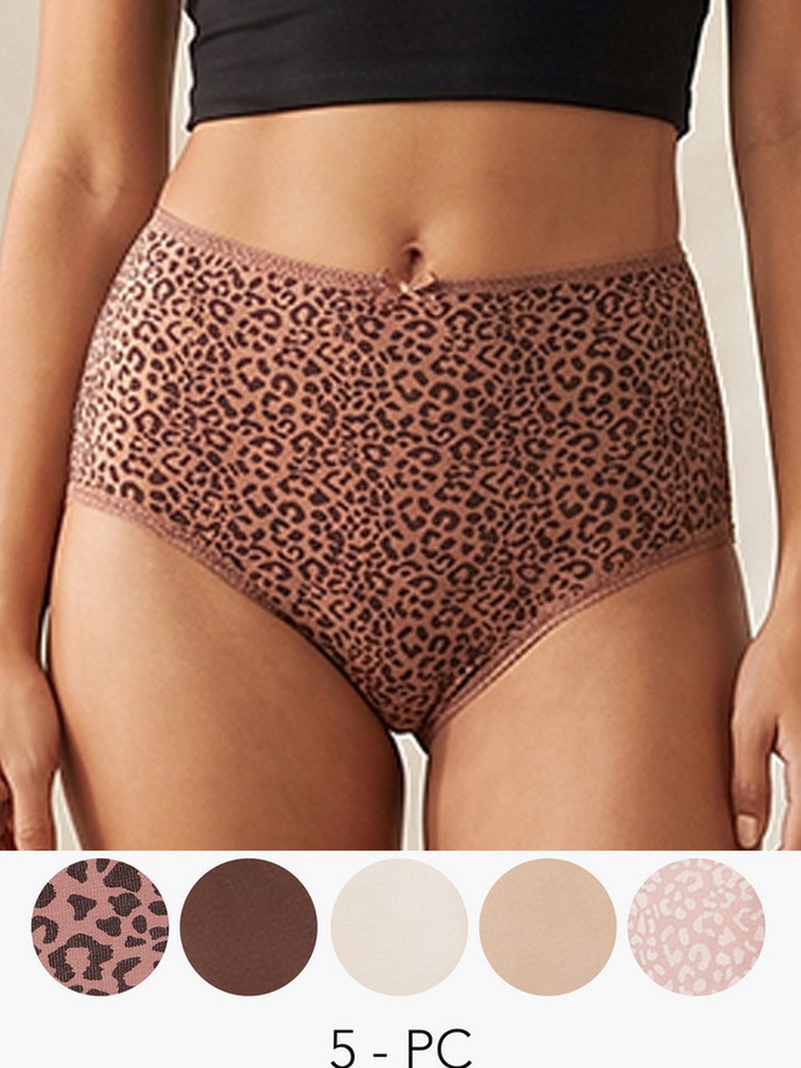 Set of 5 - High Waist Bow Accent Full Briefs