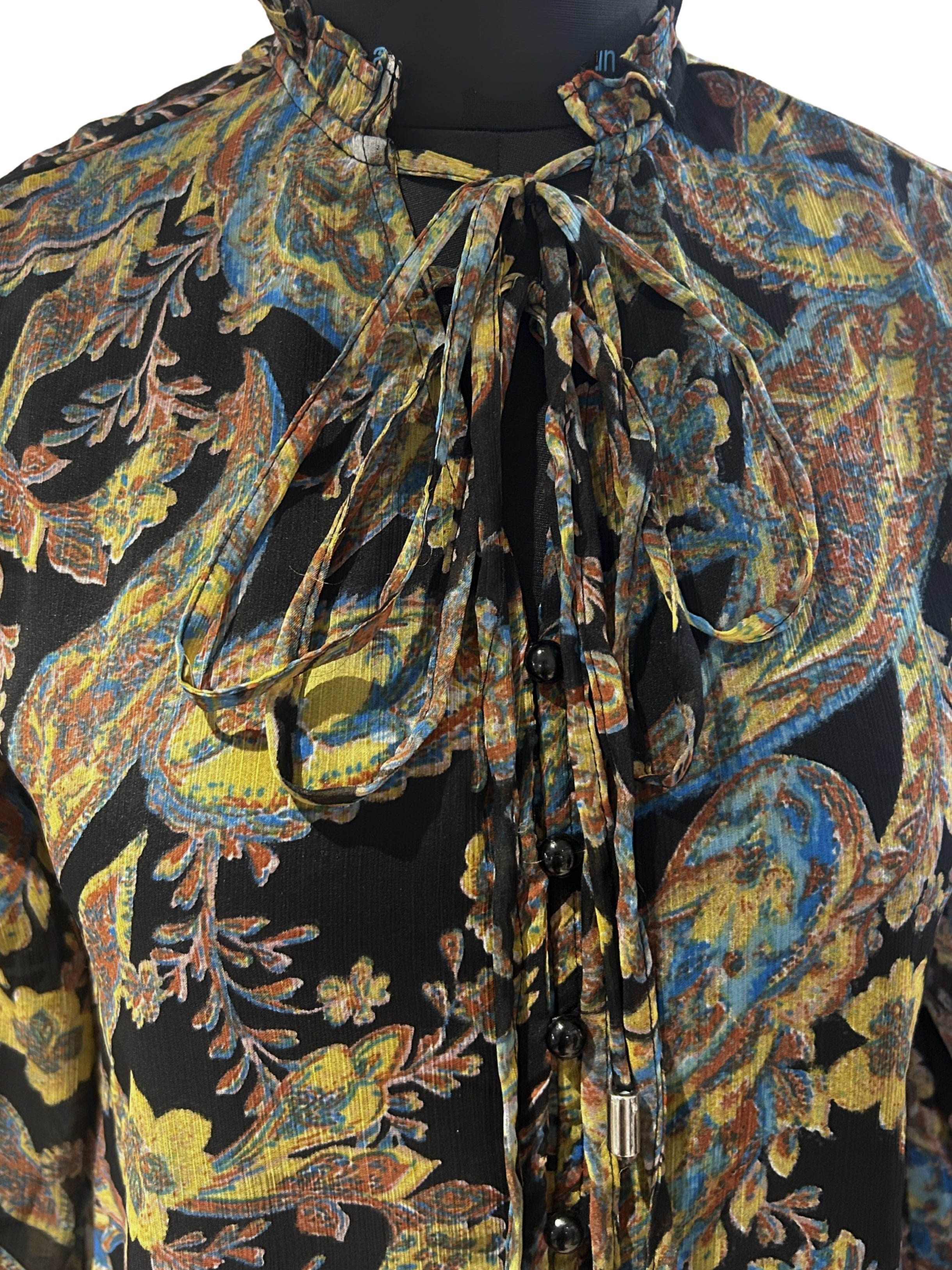 Green Paisley Print Long Sleeve Blouse