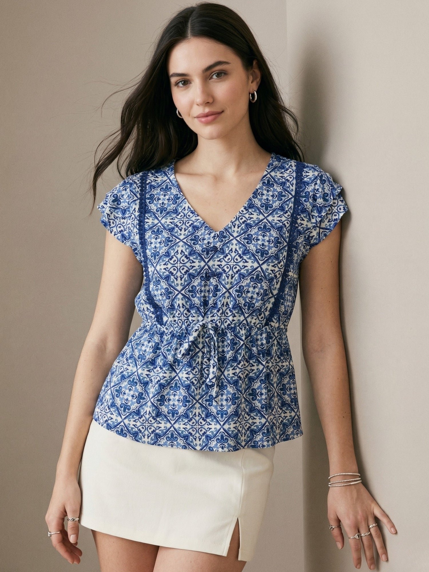 Blue Patterned Short Sleeve 