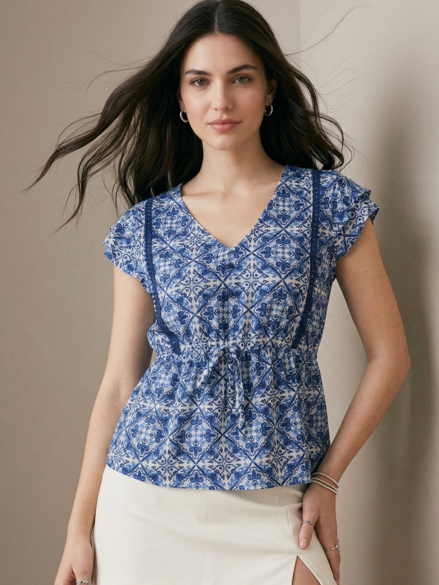 Blue Patterned Short Sleeve 