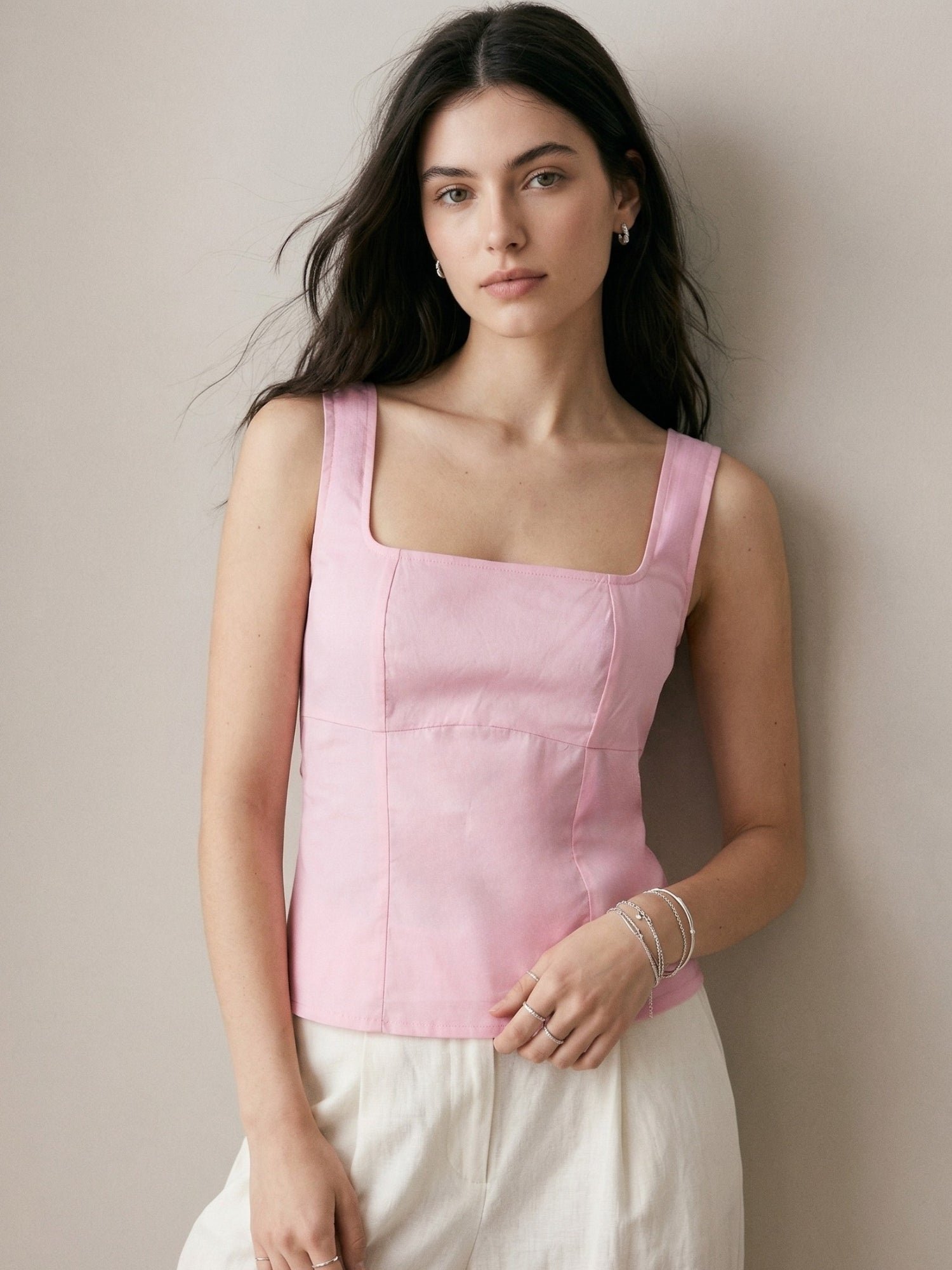 Pink Sleeveless Back Bow Blouse