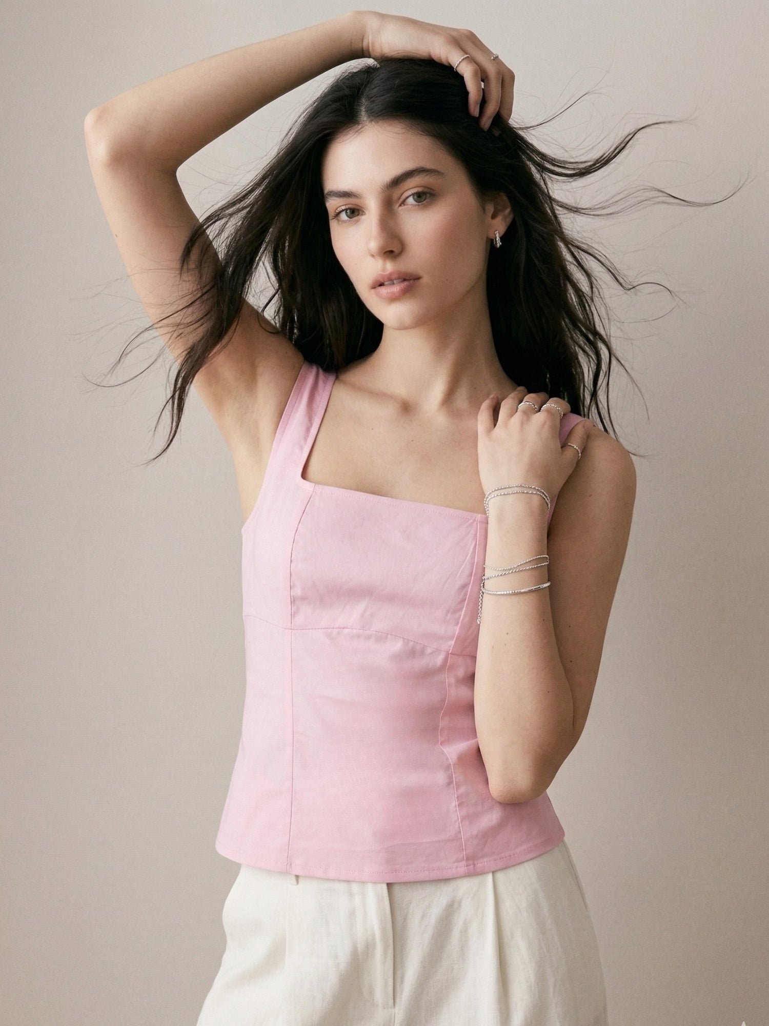 Pink Sleeveless Back Bow Blouse
