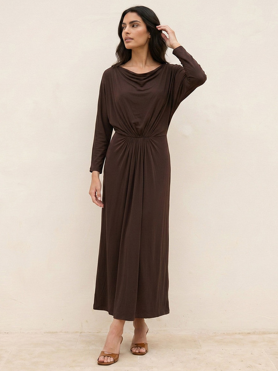 Ruched Dress with Cowl Neck