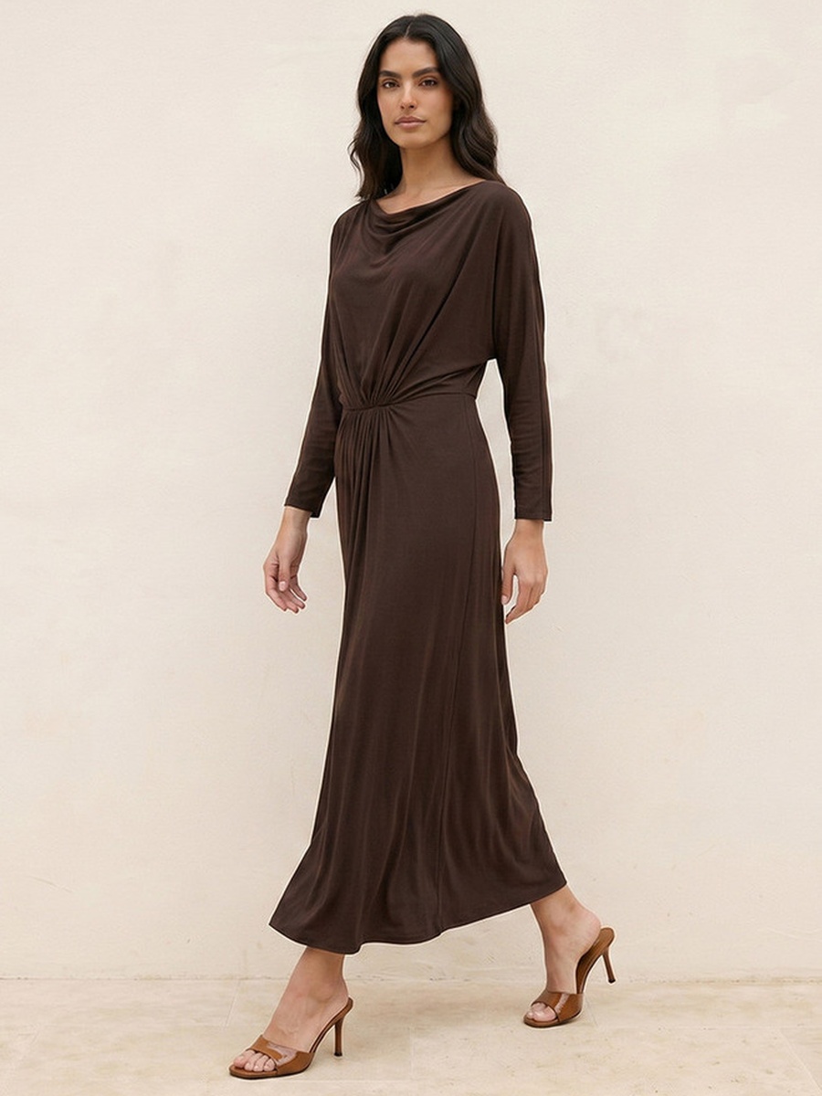 Ruched Dress with Cowl Neck