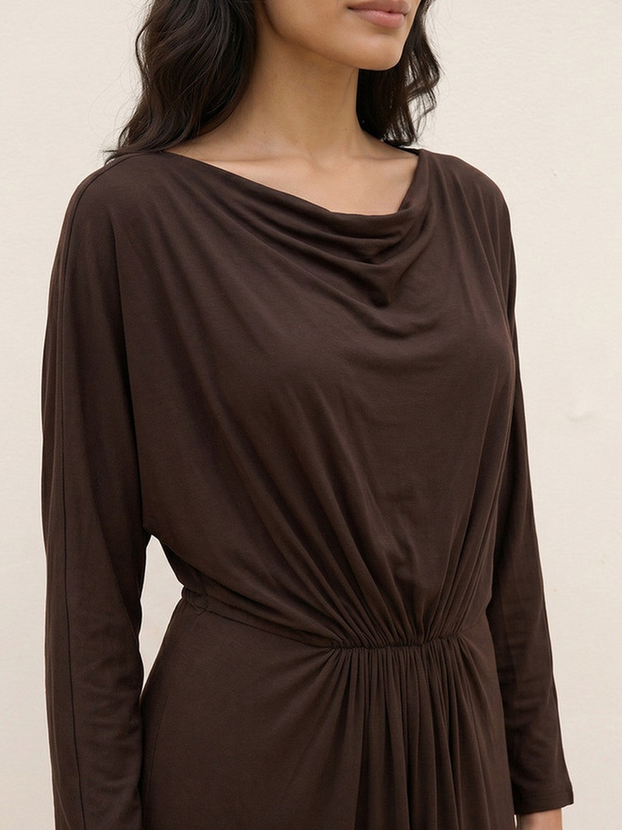 Ruched Dress with Cowl Neck