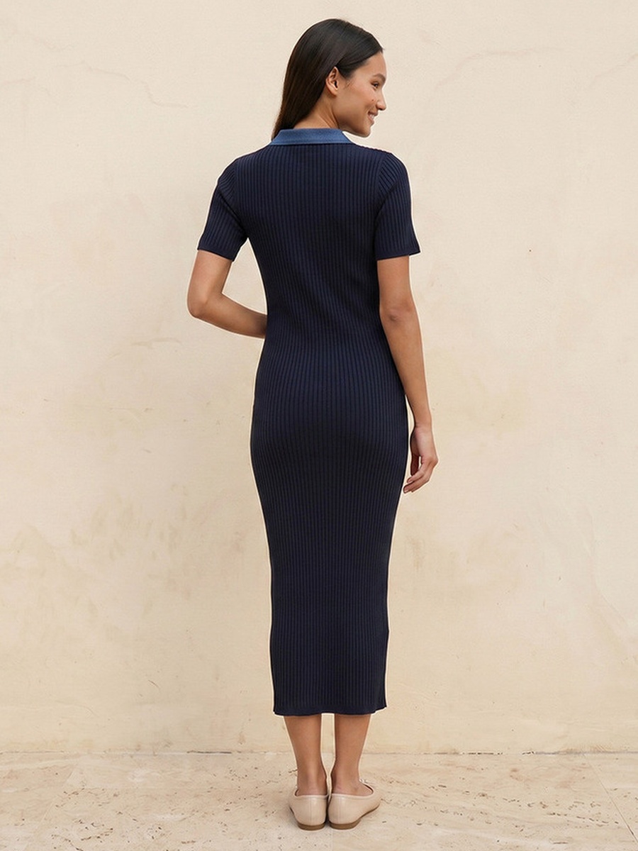 Ribbed Bodycon Dress with Collar