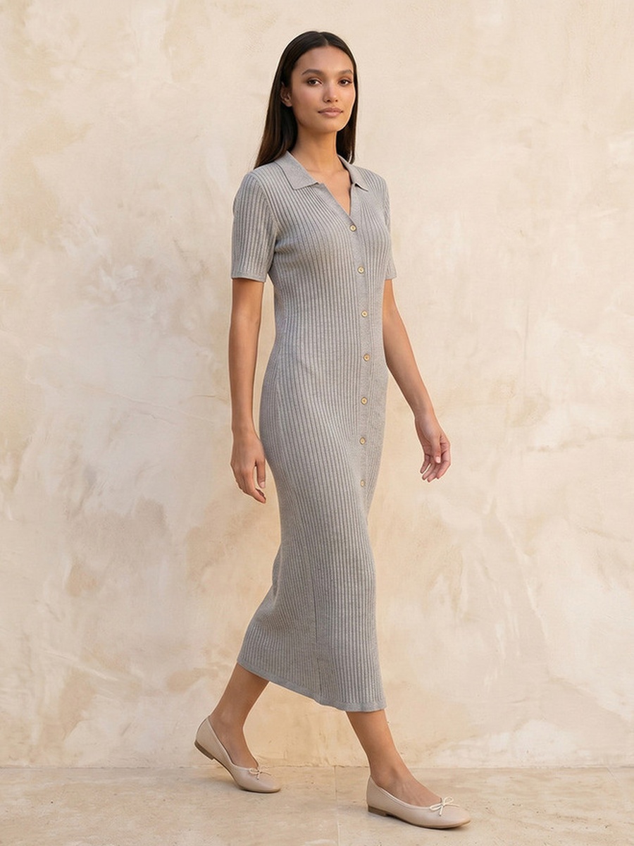 Ribbed Bodycon Dress with Collar