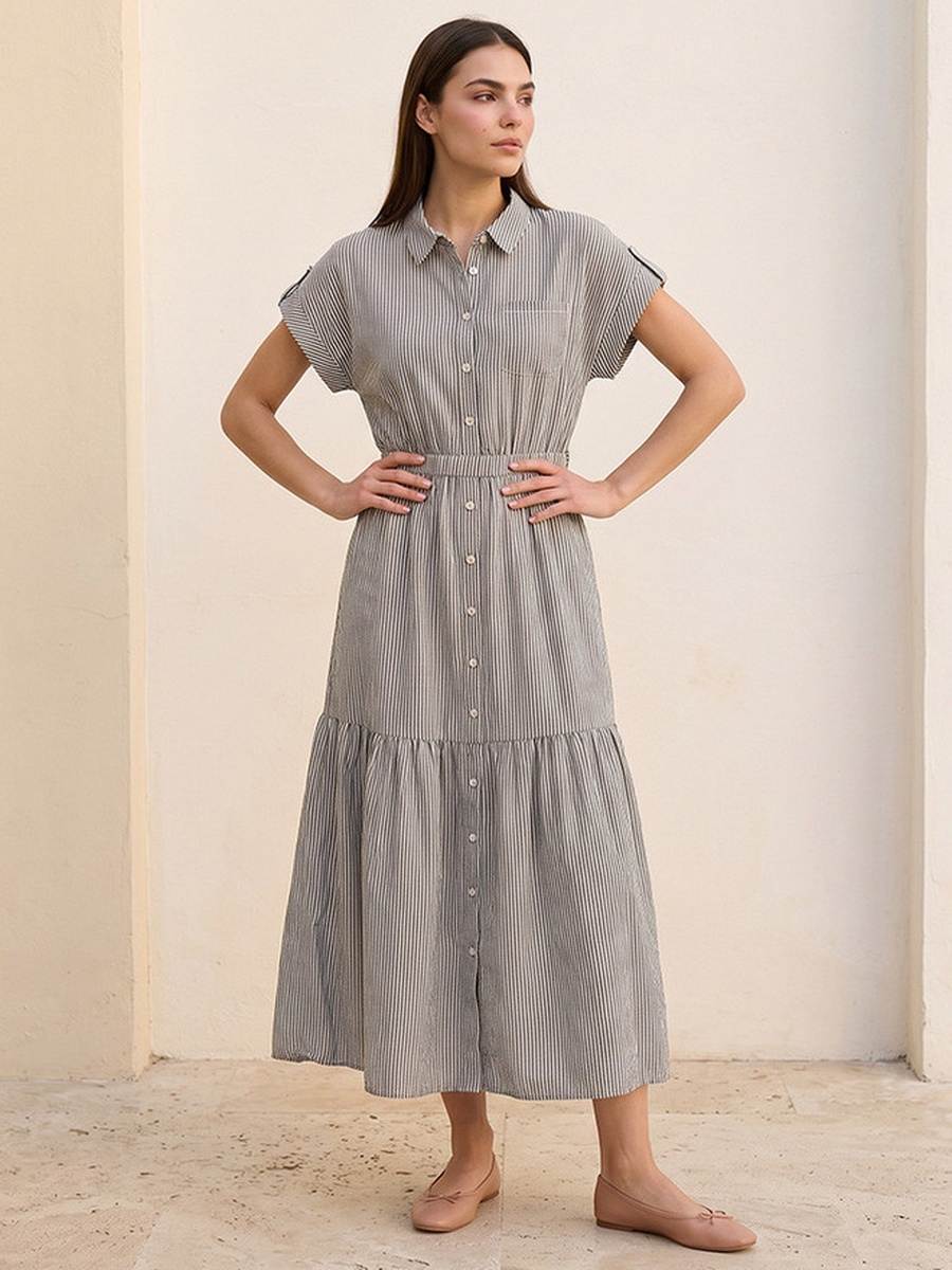 Striped Cotton Shirt Dress with Tie-Up Belt
