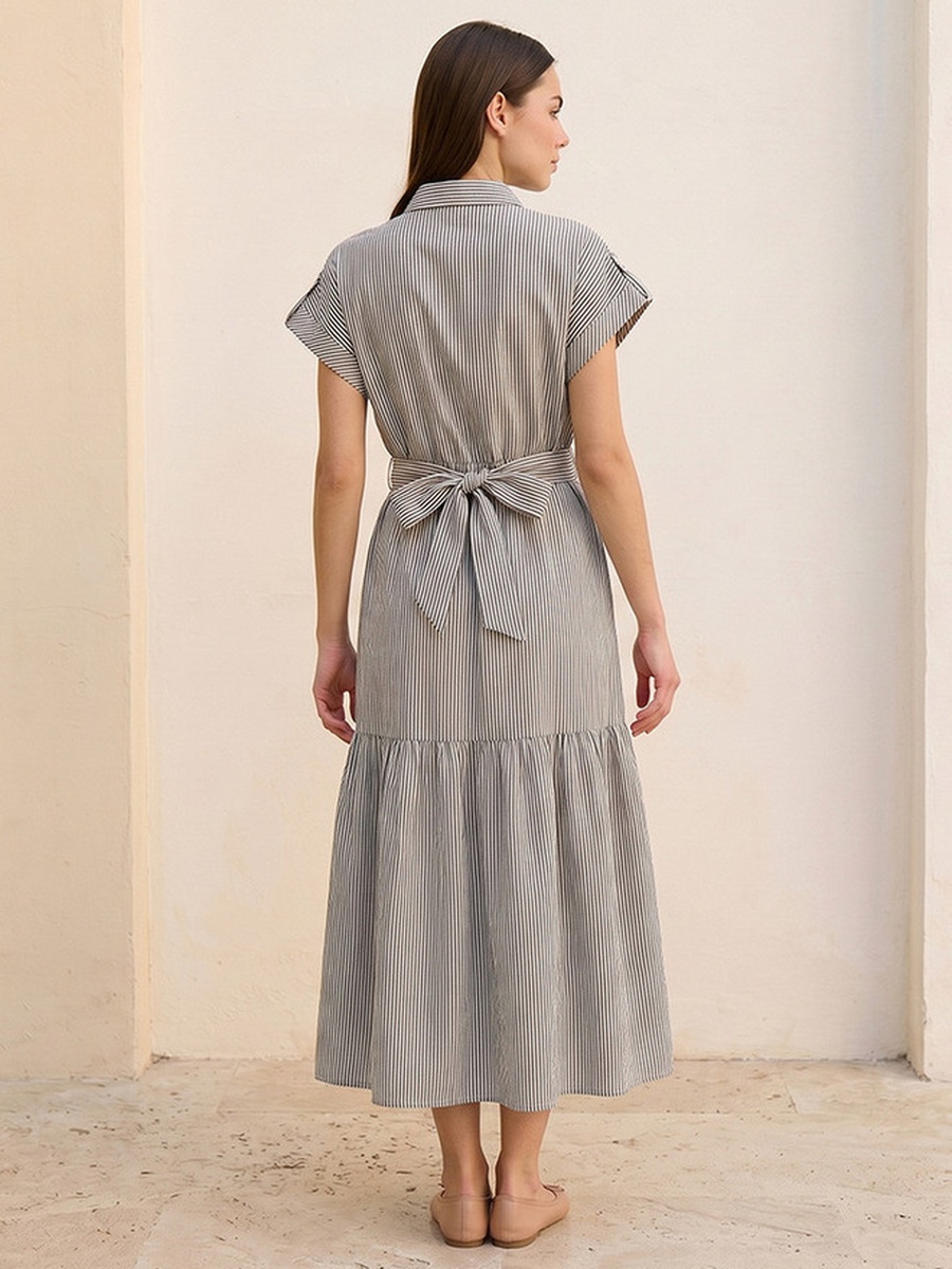 Striped Cotton Shirt Dress with Tie-Up Belt