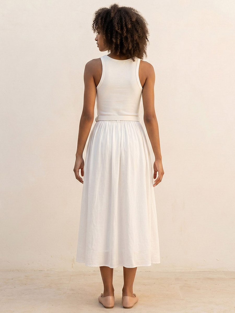 A-Line Midi Dress Pin with Buckle Belt