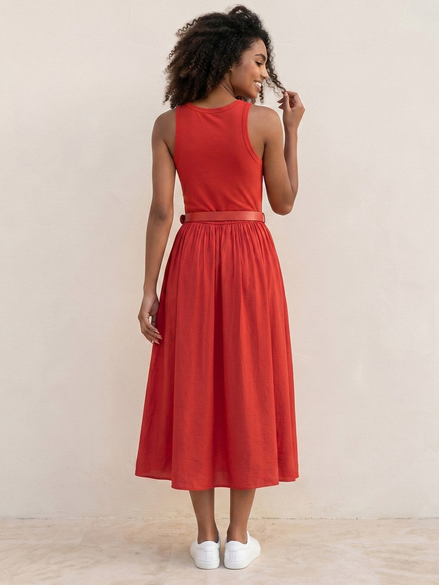A-Line Midi Dress Pin with Buckle Belt