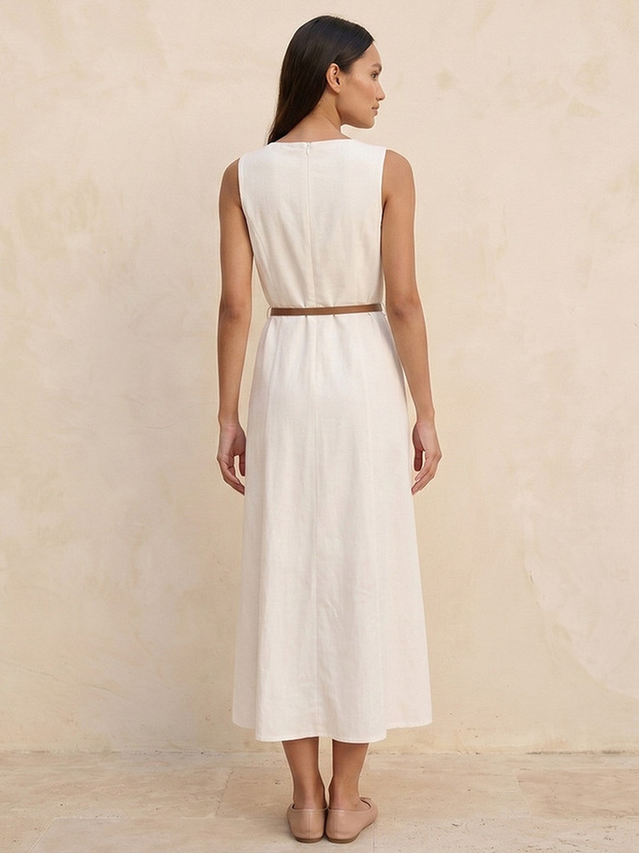 A-Line Midi Length Dress with Button Detail