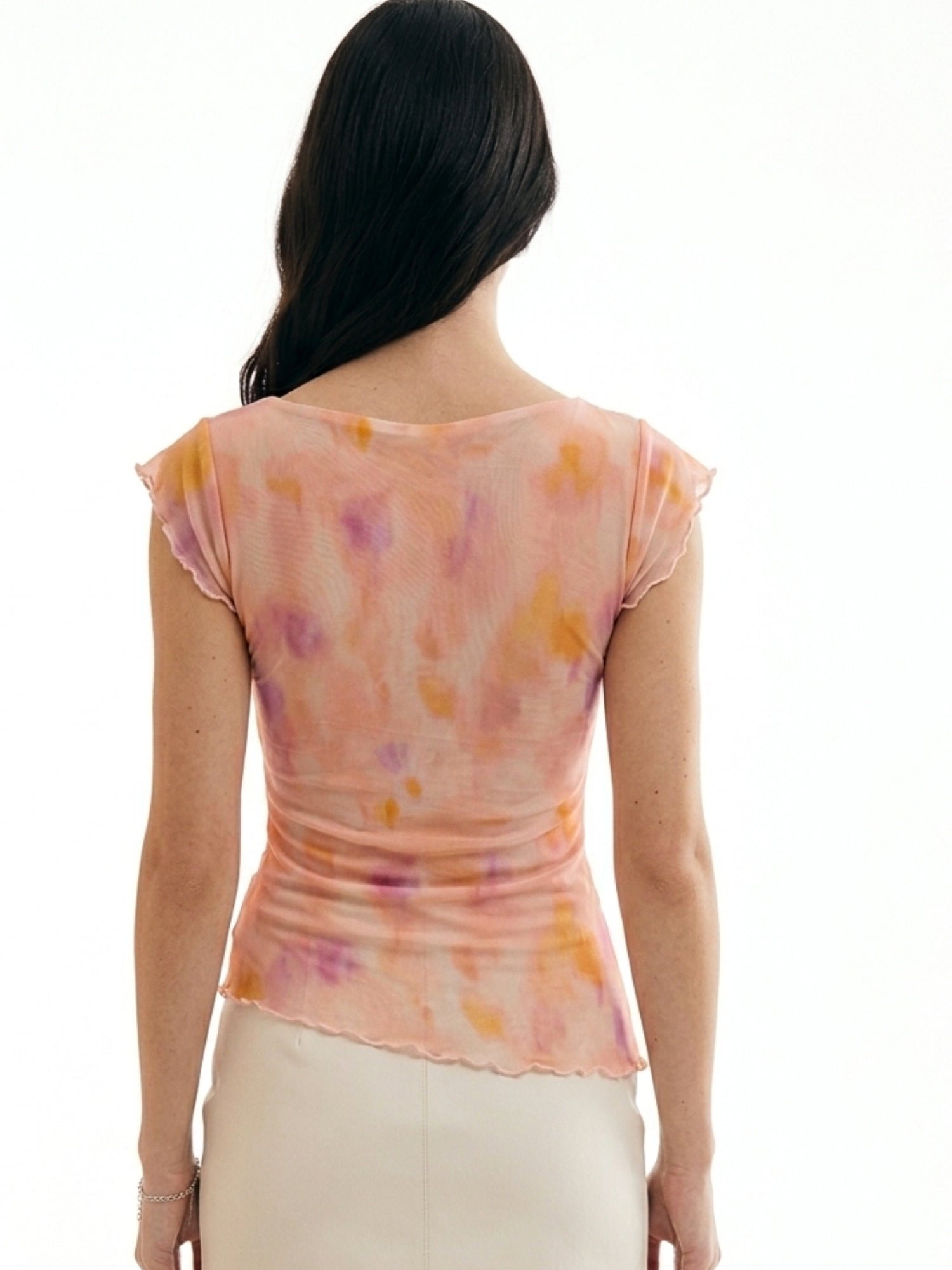 Peach Abstract Mesh Knit Sleeveless Top