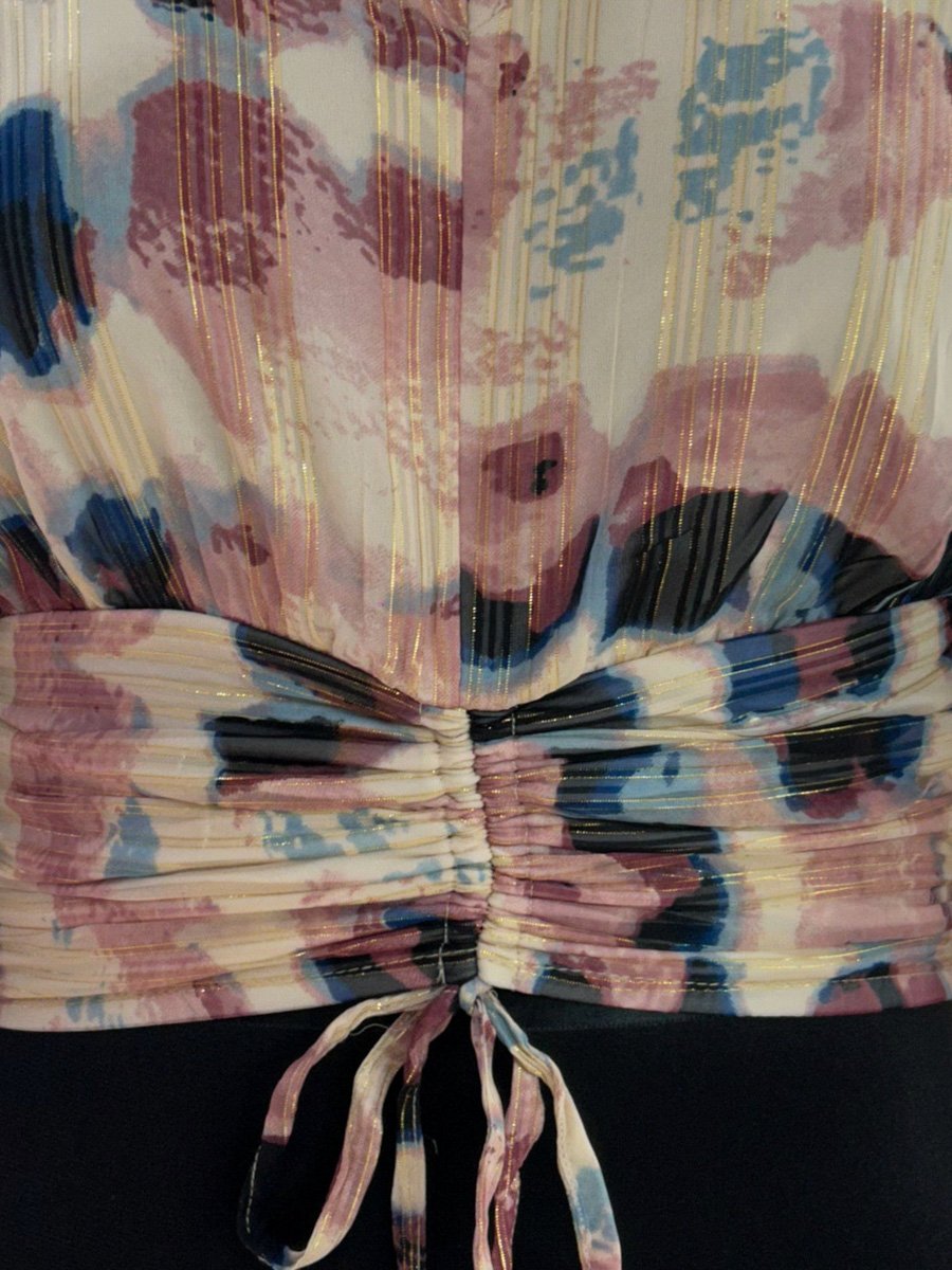 Multi V-Neck Top With Drawstring Detail