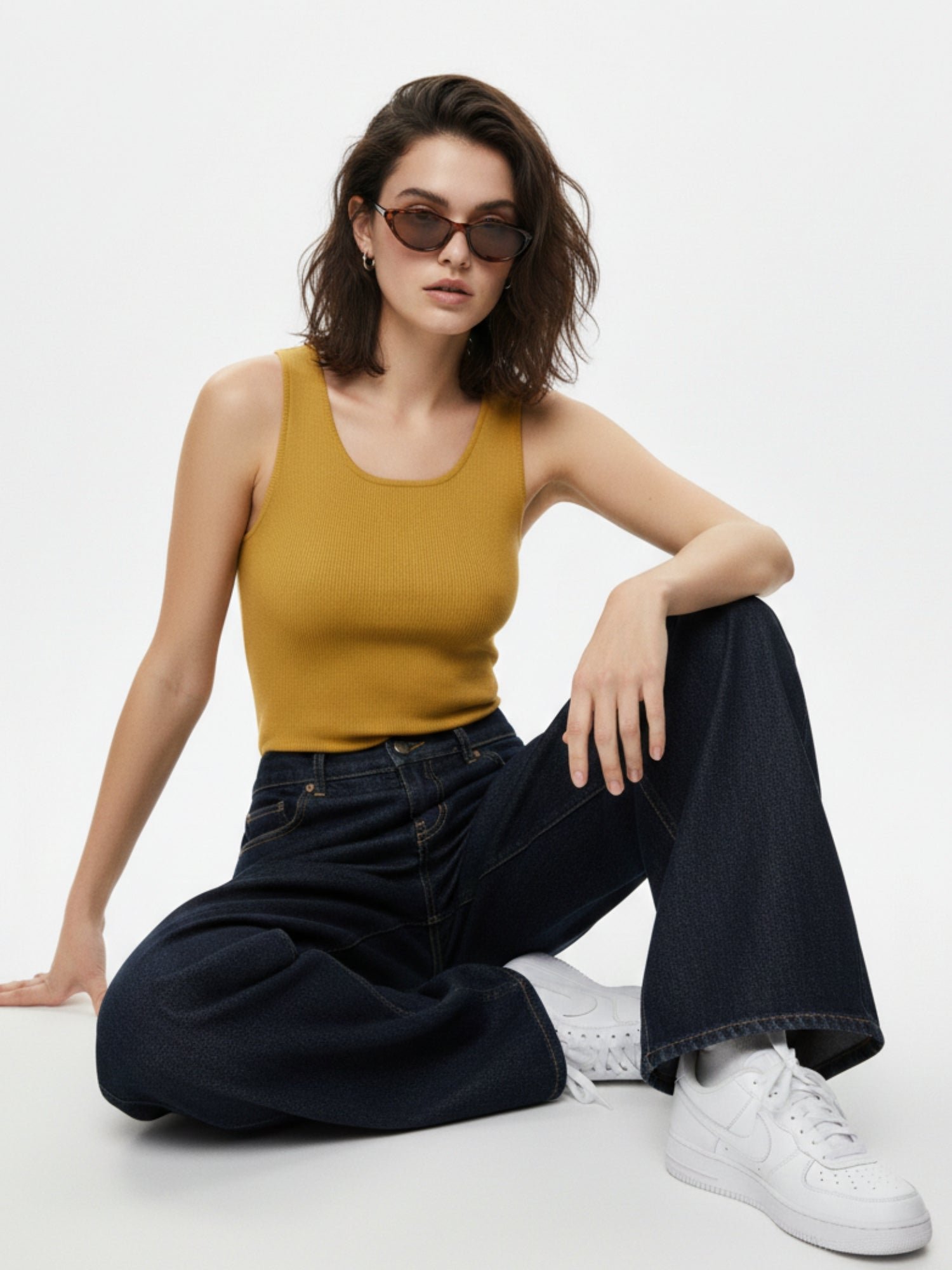 Ribbed Sleeveless Yellow Tank Top