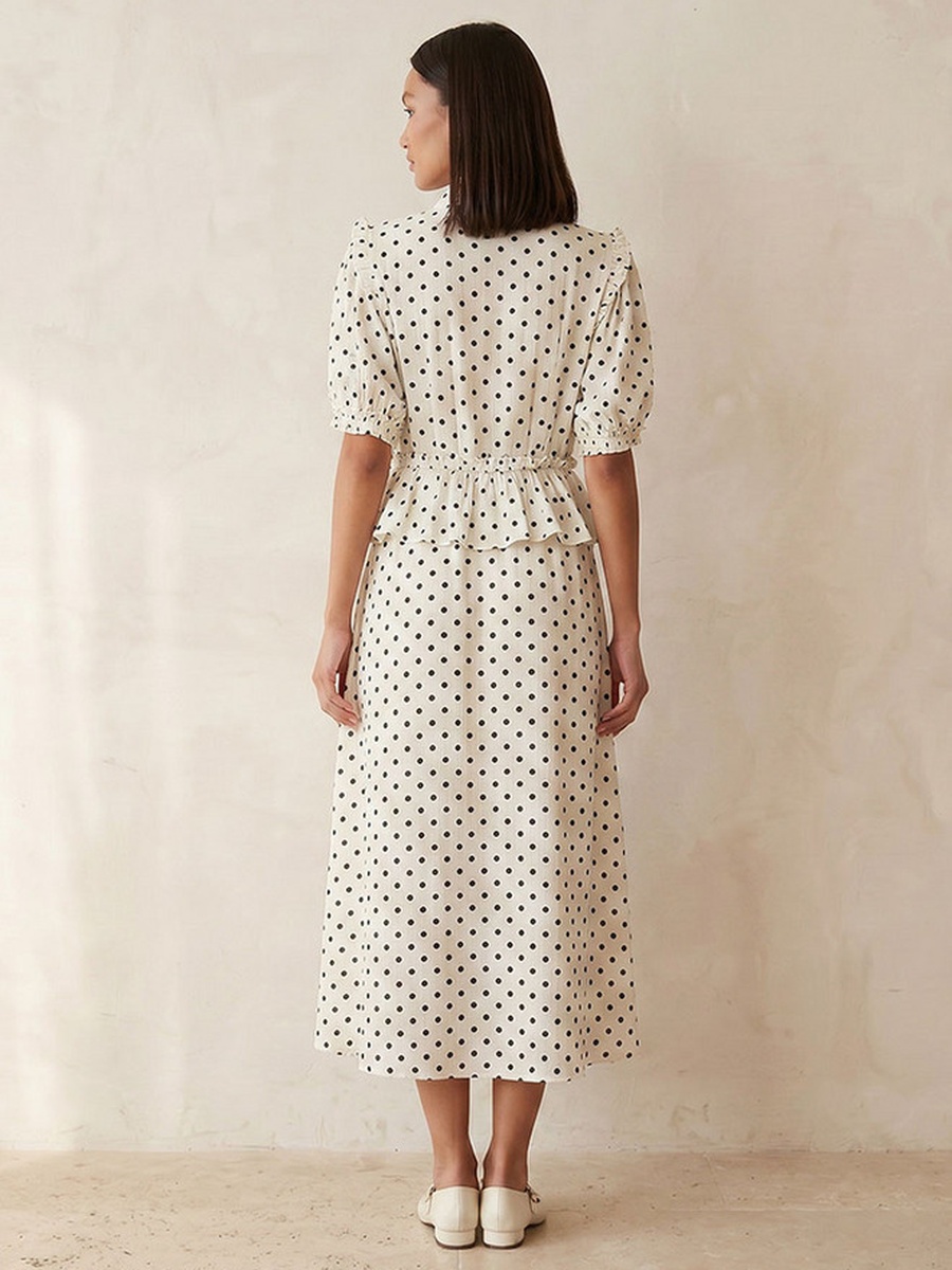 Polka Dot Print Shirt Dress with Ruffles
