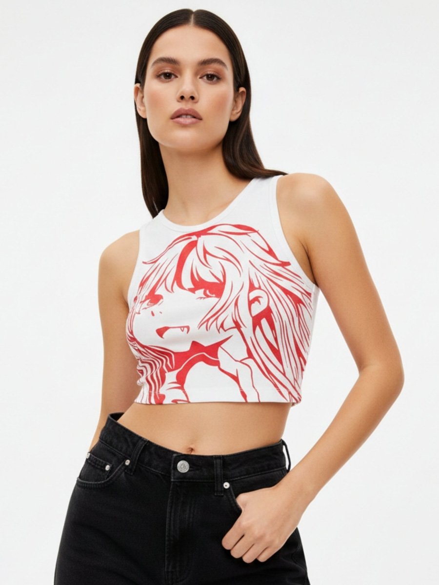 White Graphic Tank Top